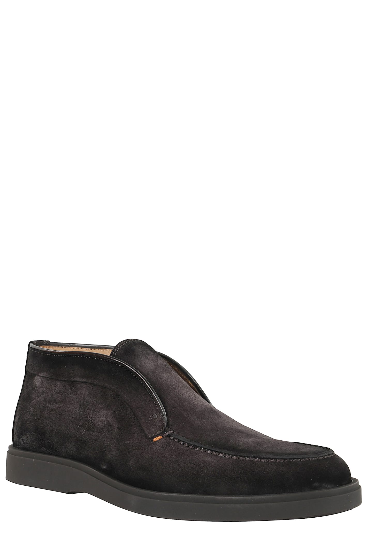 Santoni Midnight Blue Calf Suede Slip-on Shoes With Branded Insole In Gray
