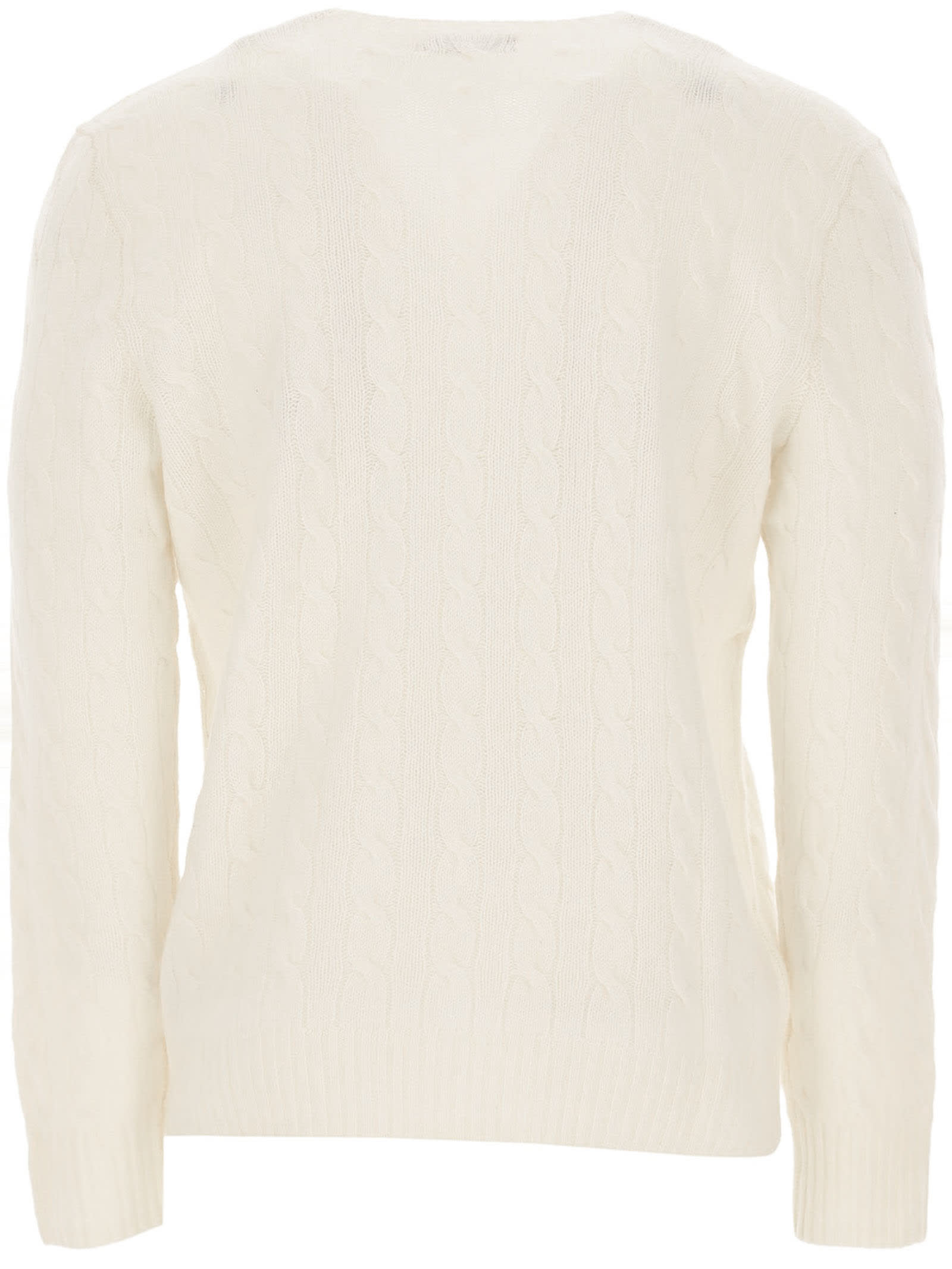 Polo Ralph Lauren Textured Cable Knit Sweater With Round Neckline And Fitted Silhouette In White