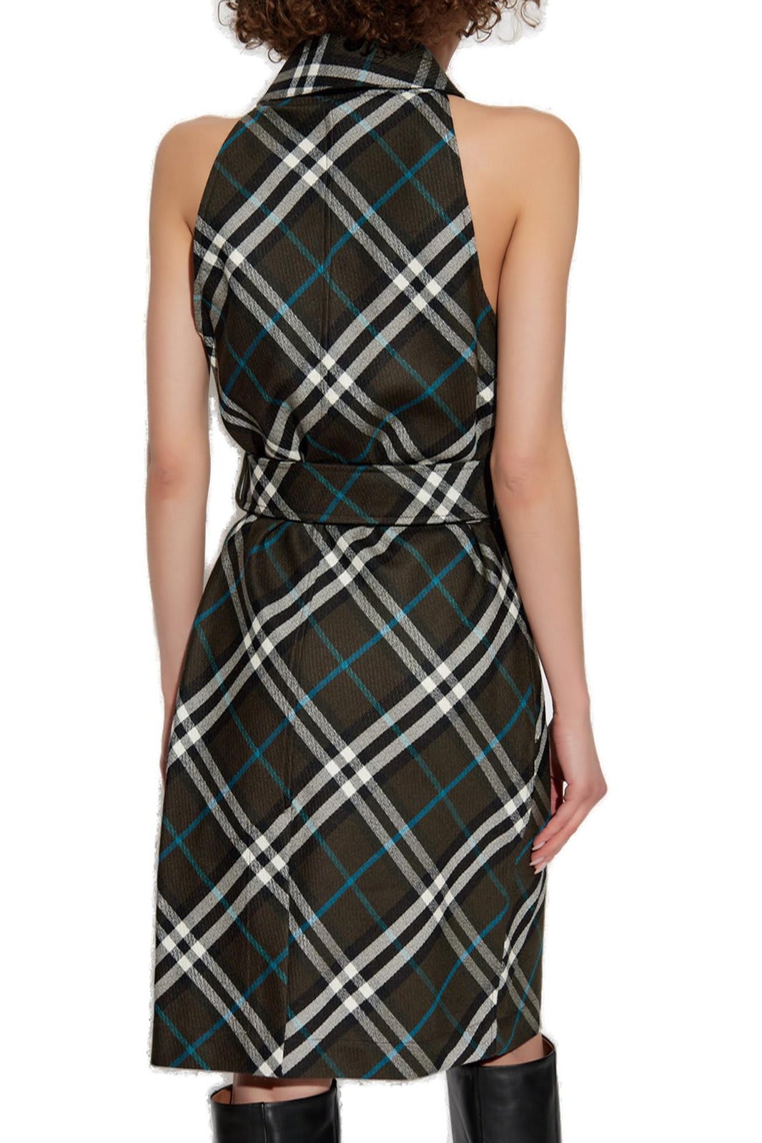 Shop Burberry Chcked Belted Waist Sleeveless Dress In Snug Ip Check