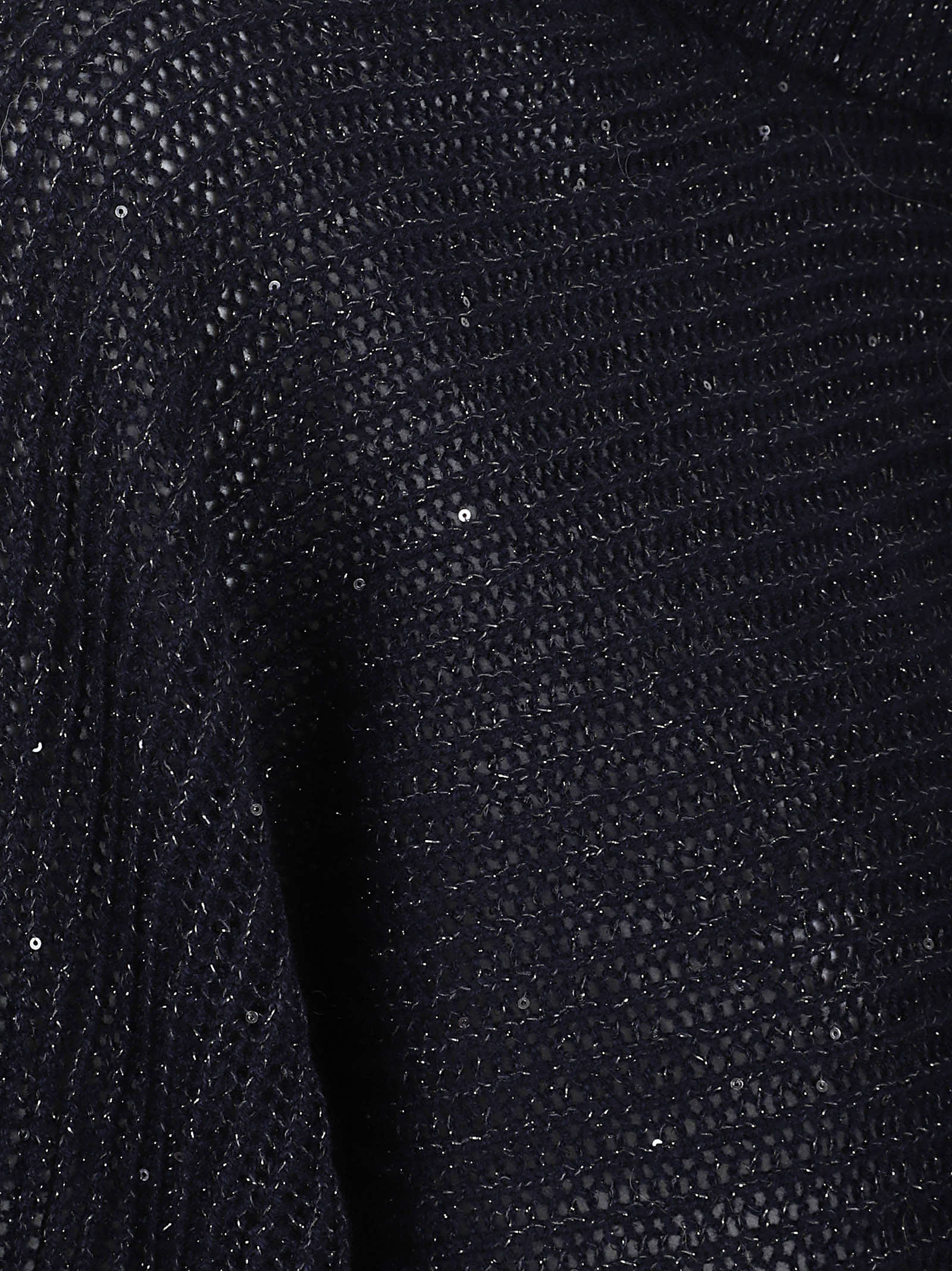 Peserico High Neck Cropped Knit Sweater With Sparkle In Black