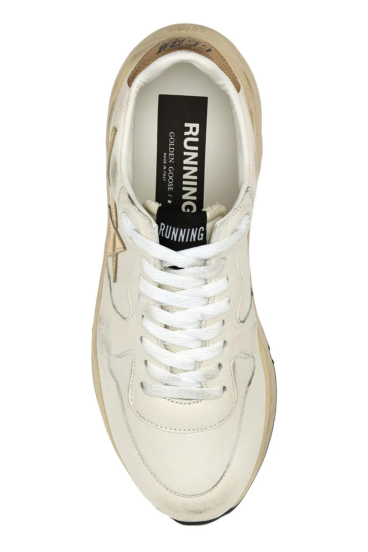 Shop Golden Goose Multicolor Leather Running Sole Sneakers In White/gold/beige