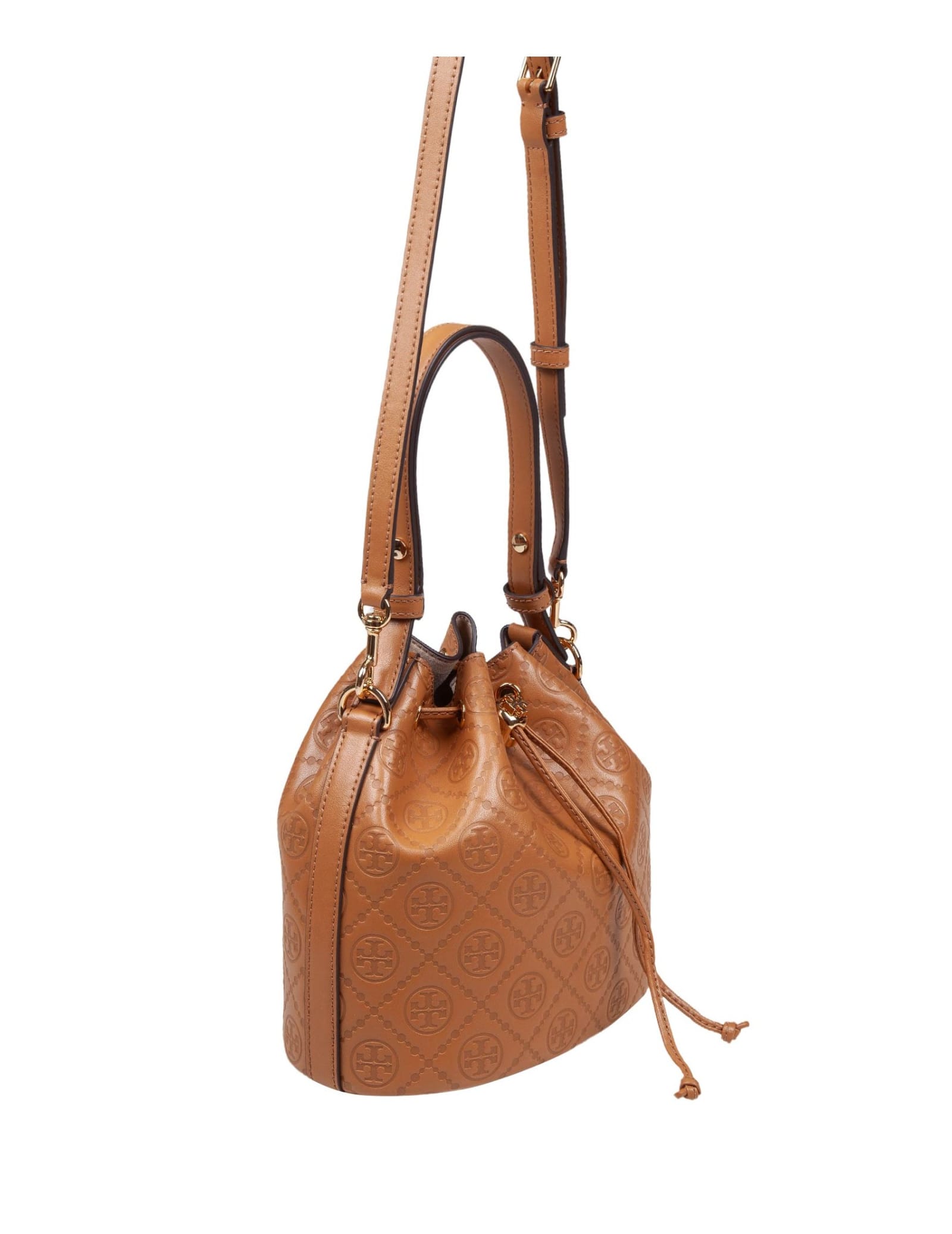 Shop Tory Burch Monogram Leather Bucket Bag Leather Color In Tan