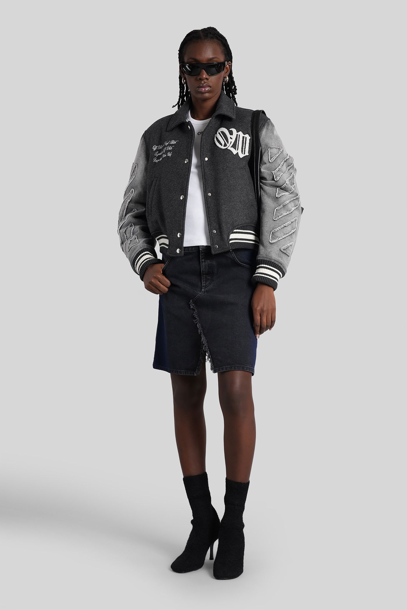 Off-white Logo Flocked Button-up Jacket In Gray