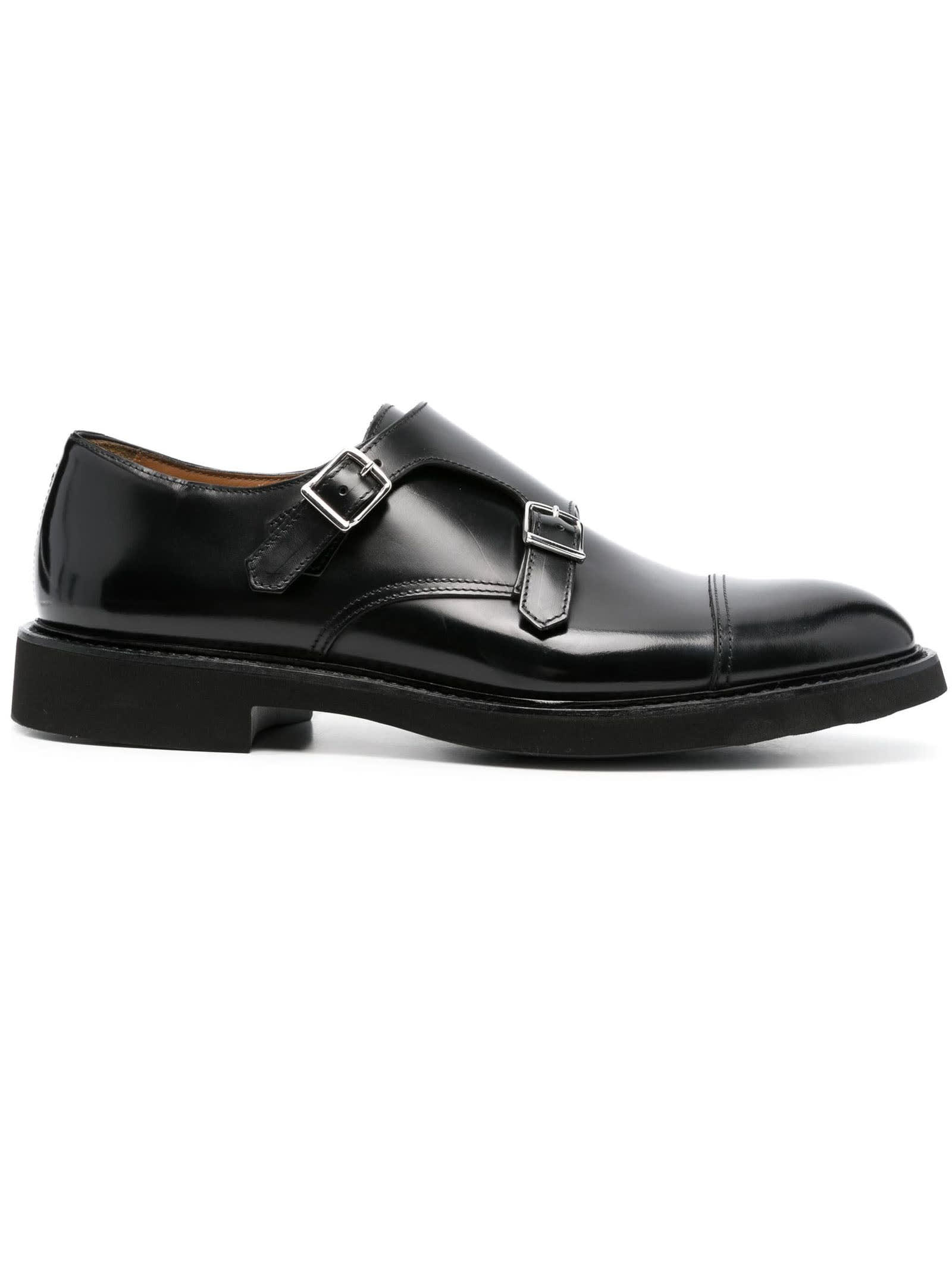 Shop Doucal's Black Smooth Calfskin Leather Double-buckle Shoe