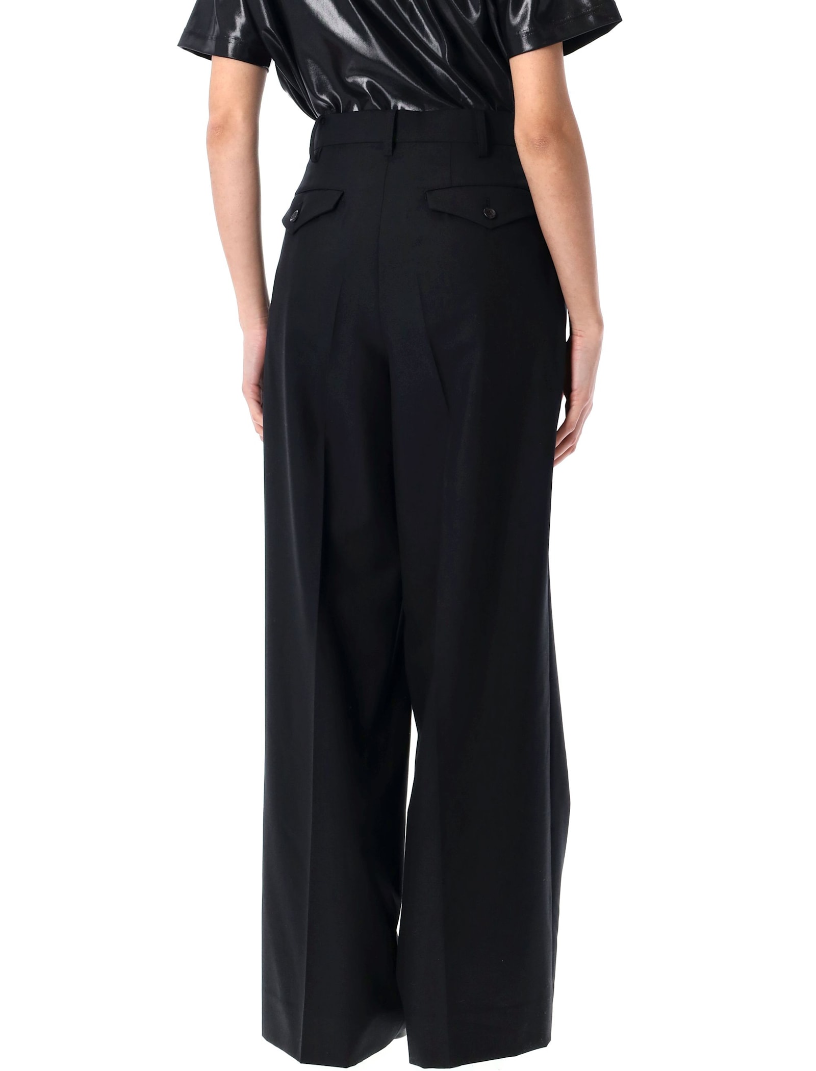 Junya Watanabe Wide Leg Pleated Pant With Pockets And Belt Loops In Black