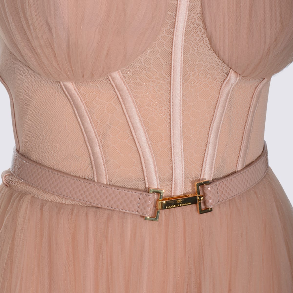 Elisabetta Franchi Midi Dress With Lace And Spaghetti Straps In Gold
