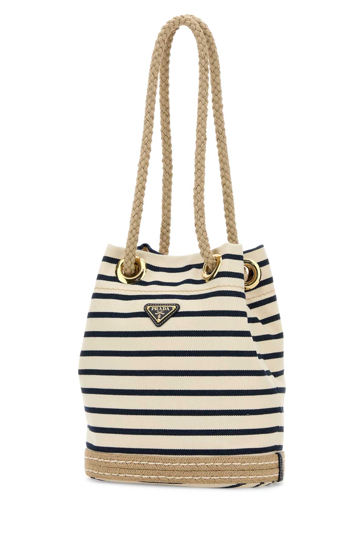 Prada Canvas Bucket Bag Featuring Rope Handles In Multi