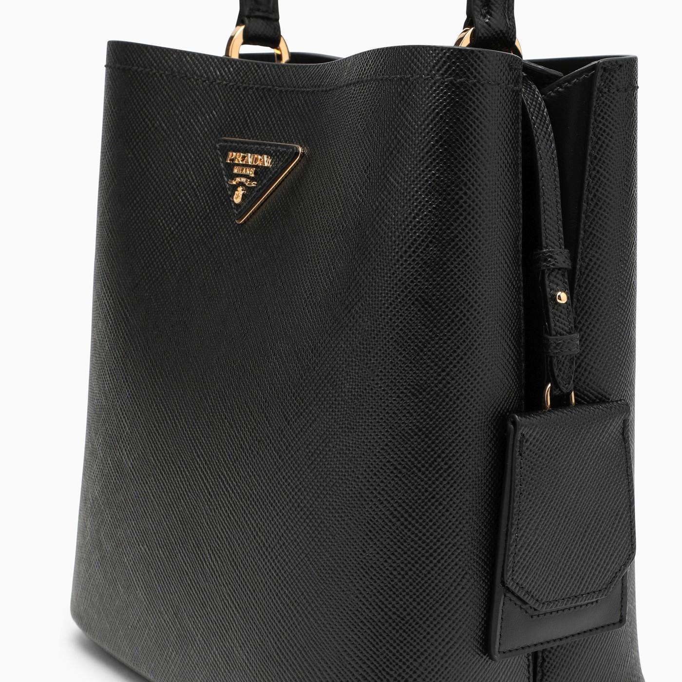 Shop Prada Panier Medium Bag In Black Saffiano In Nero