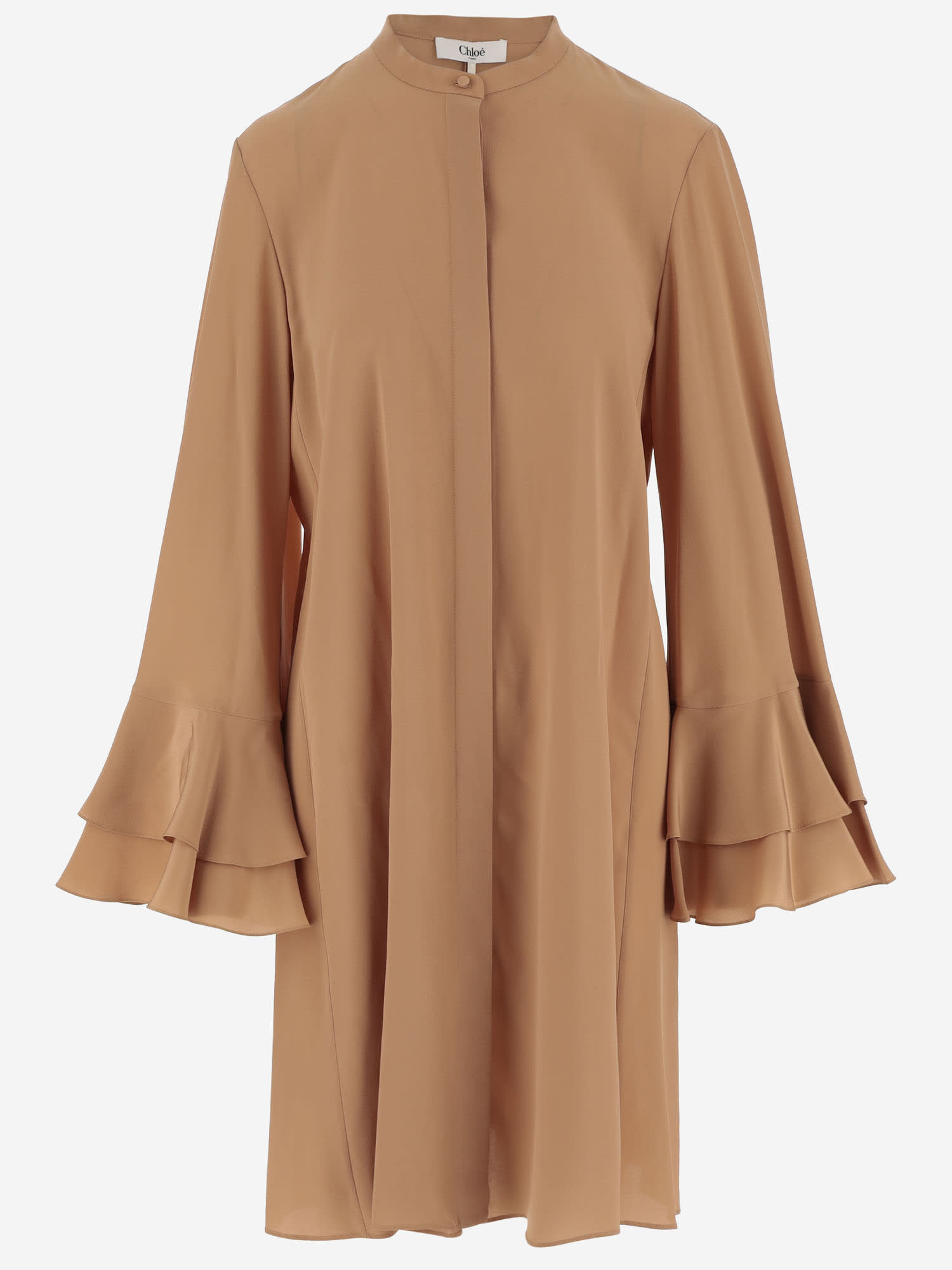 Shop Chloé Crepe De Chine Dress In Beige