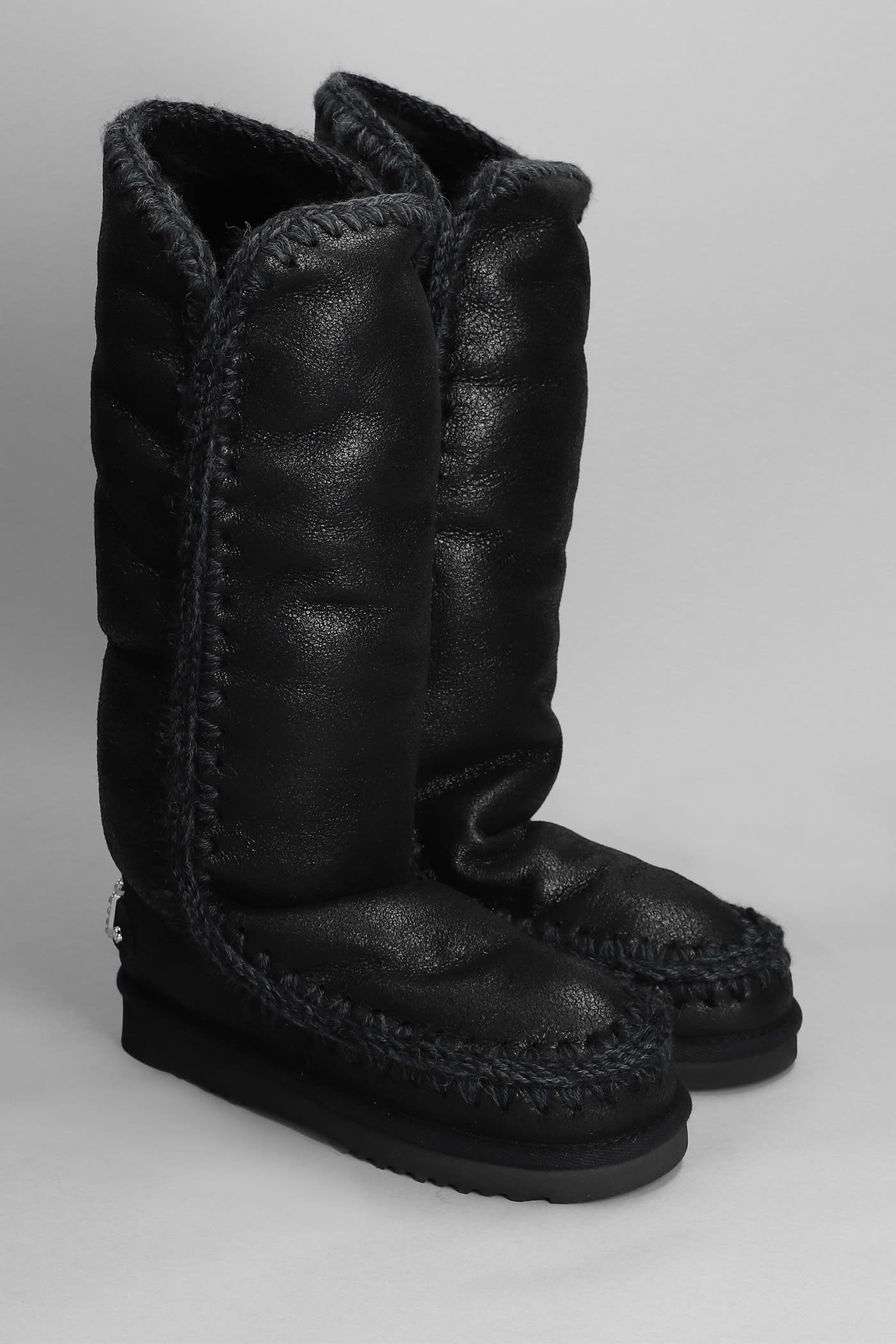 Shop Mou Eskimo 40 Low Heels Boots In Black Leather