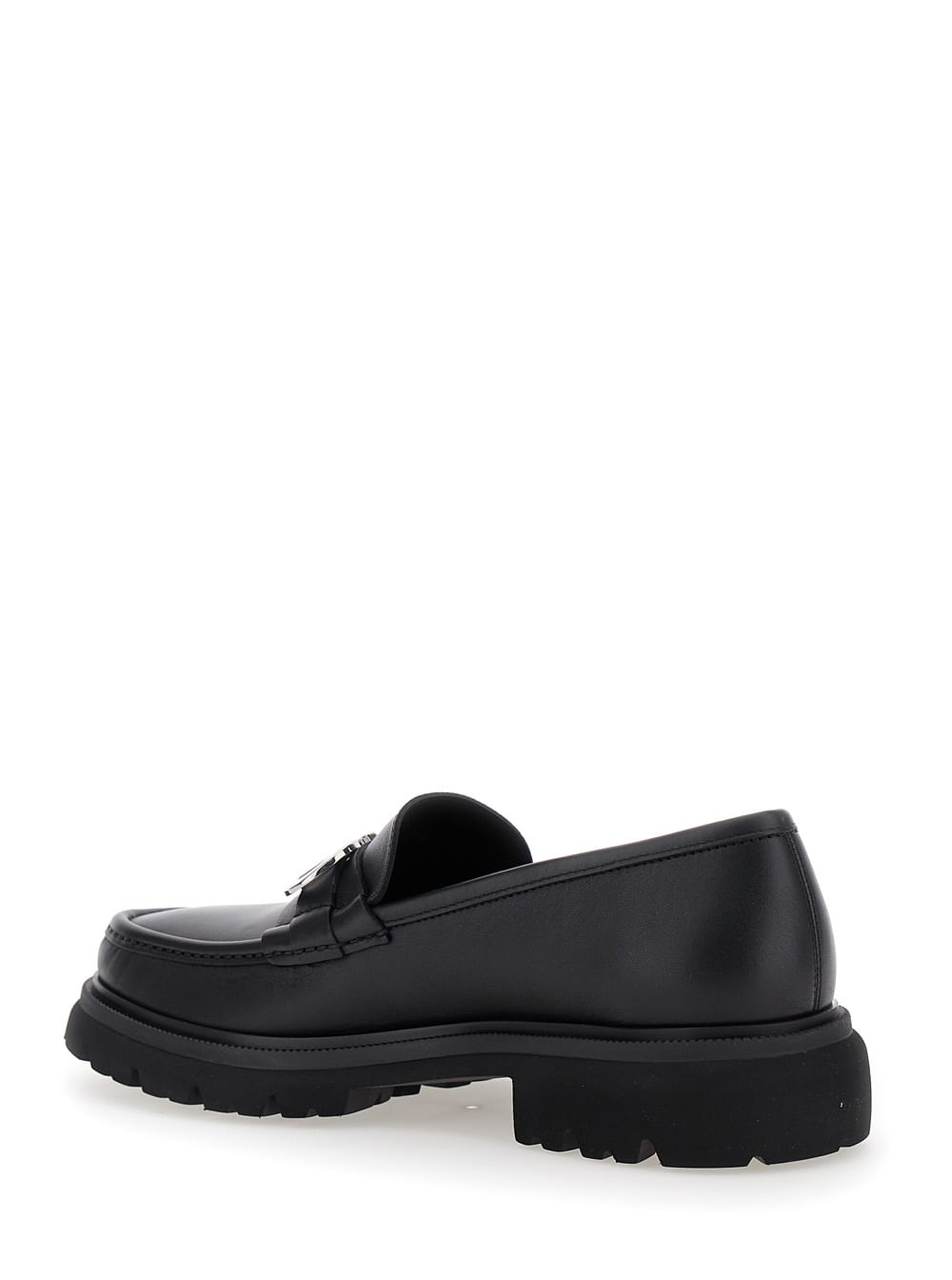 Shop Ferragamo Black Loafers With Platform And Gancini Detail In Leather Man