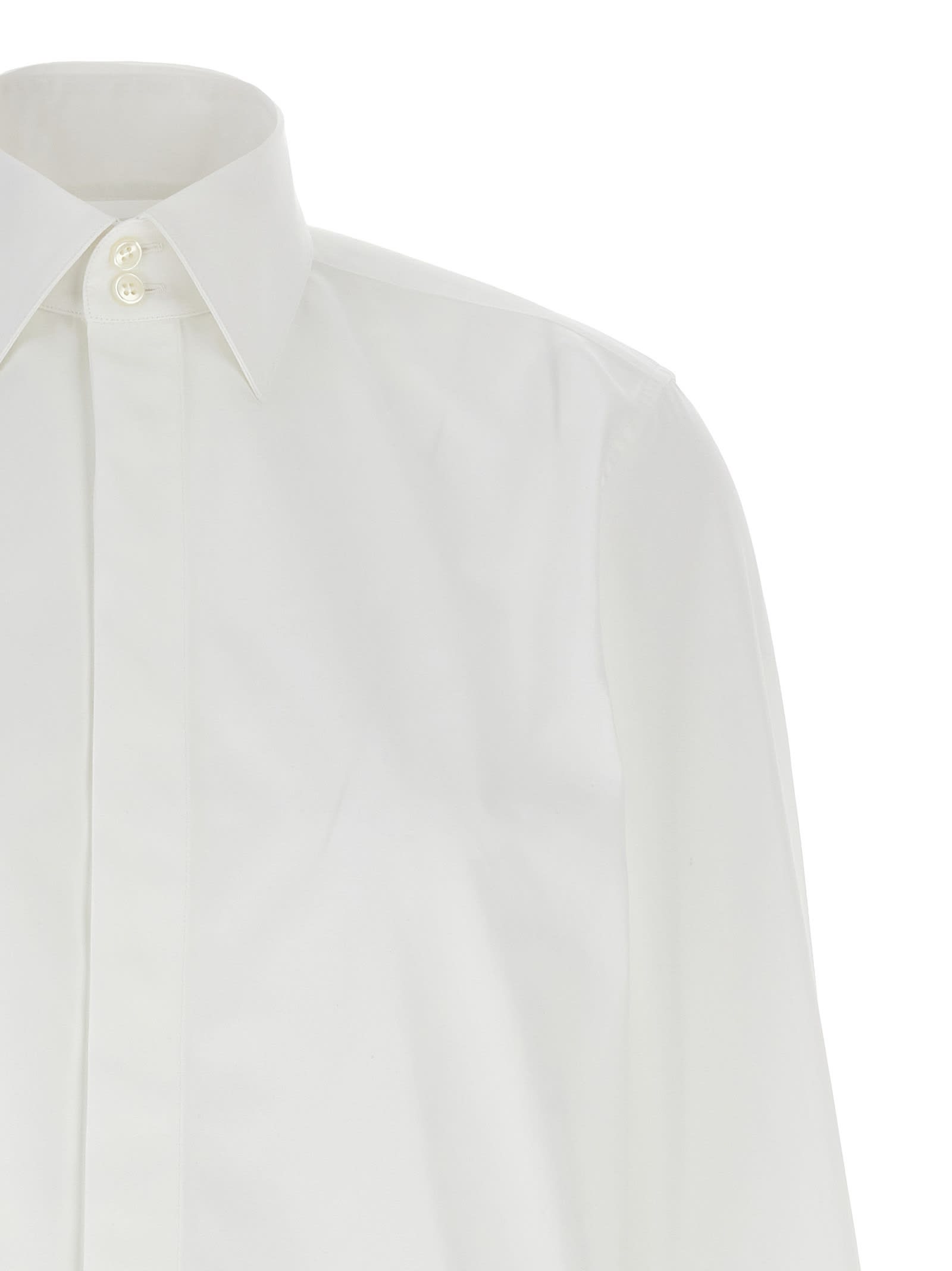 Shop Saint Laurent Logo Embroidery Shirt In White