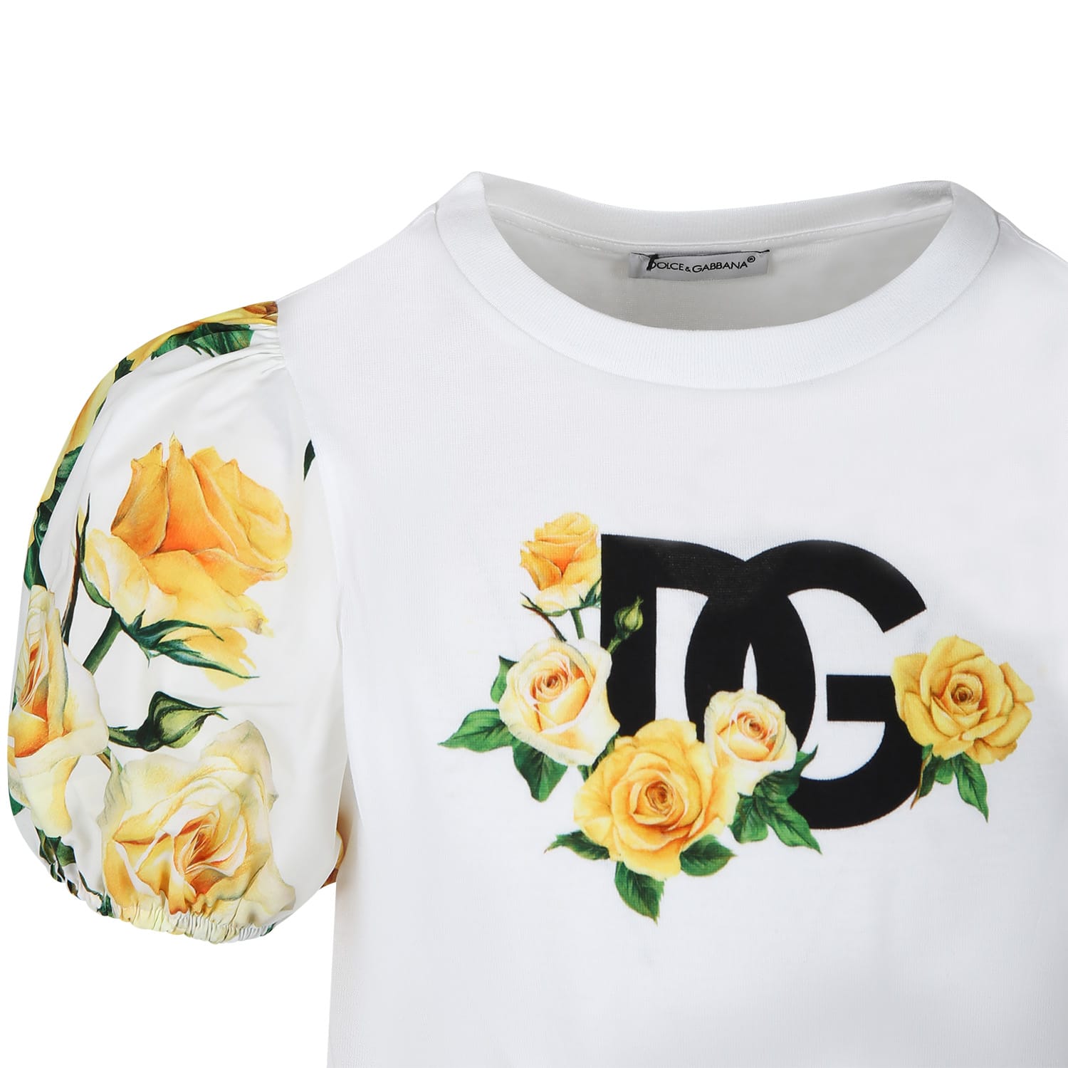Shop Dolce & Gabbana White T-shirt For Girl With Flowering Pattern In Multicolor