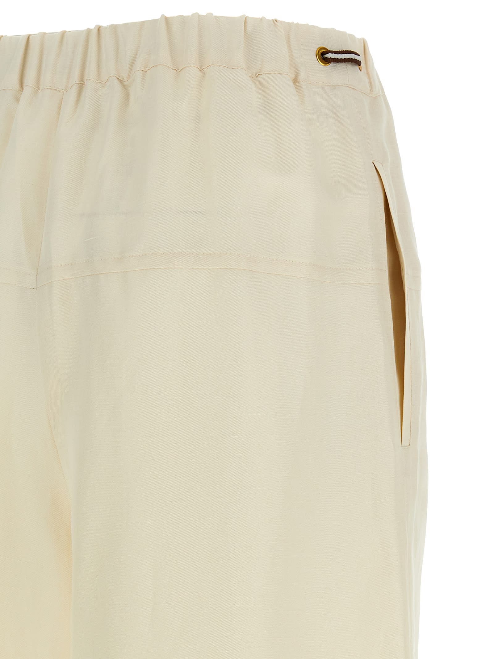 Max Mara Elastic Waistband Lightweight Wide Leg Trousers In White