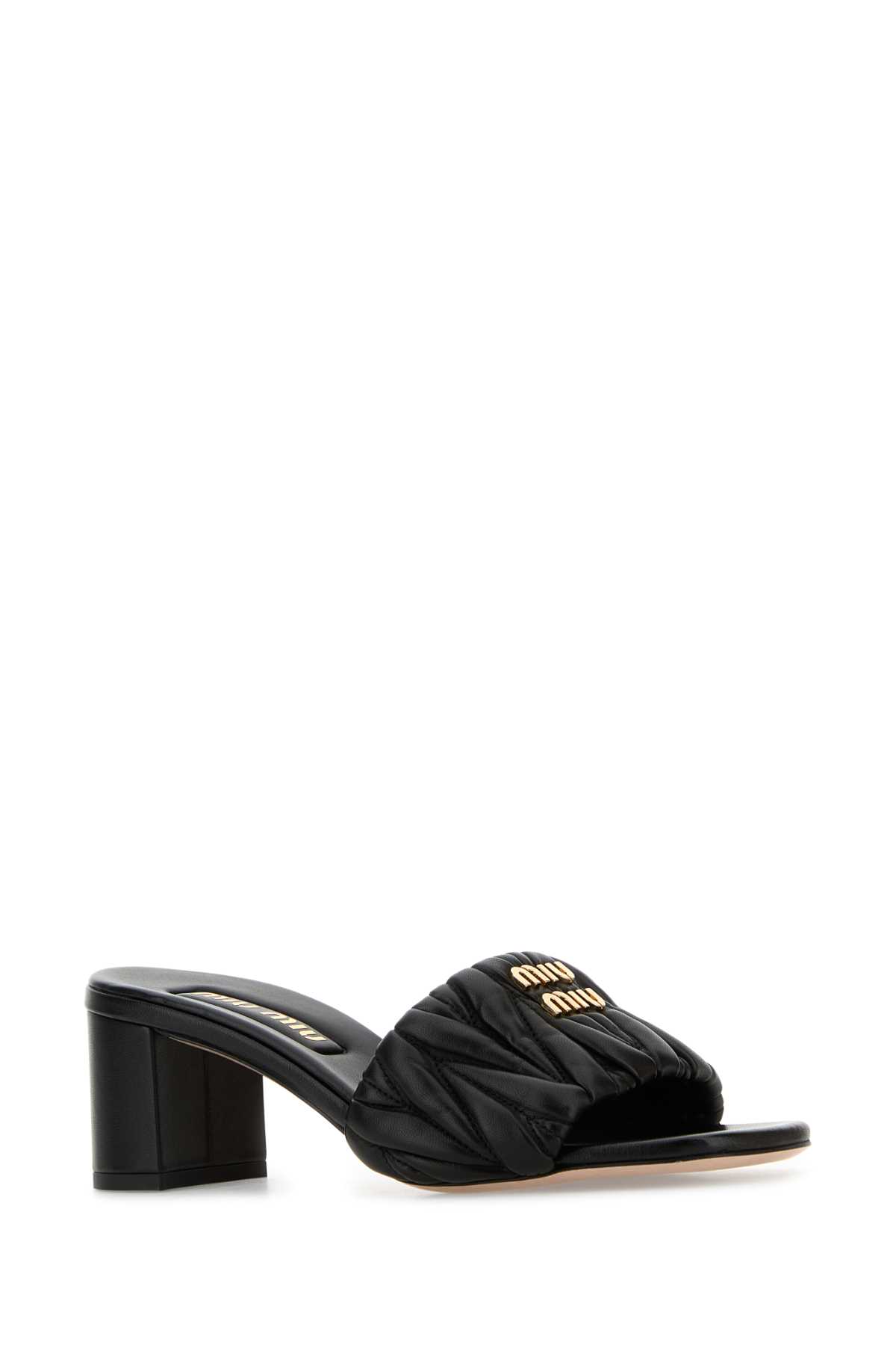 Miu Miu Women Black Nappa Leather Mules In Black