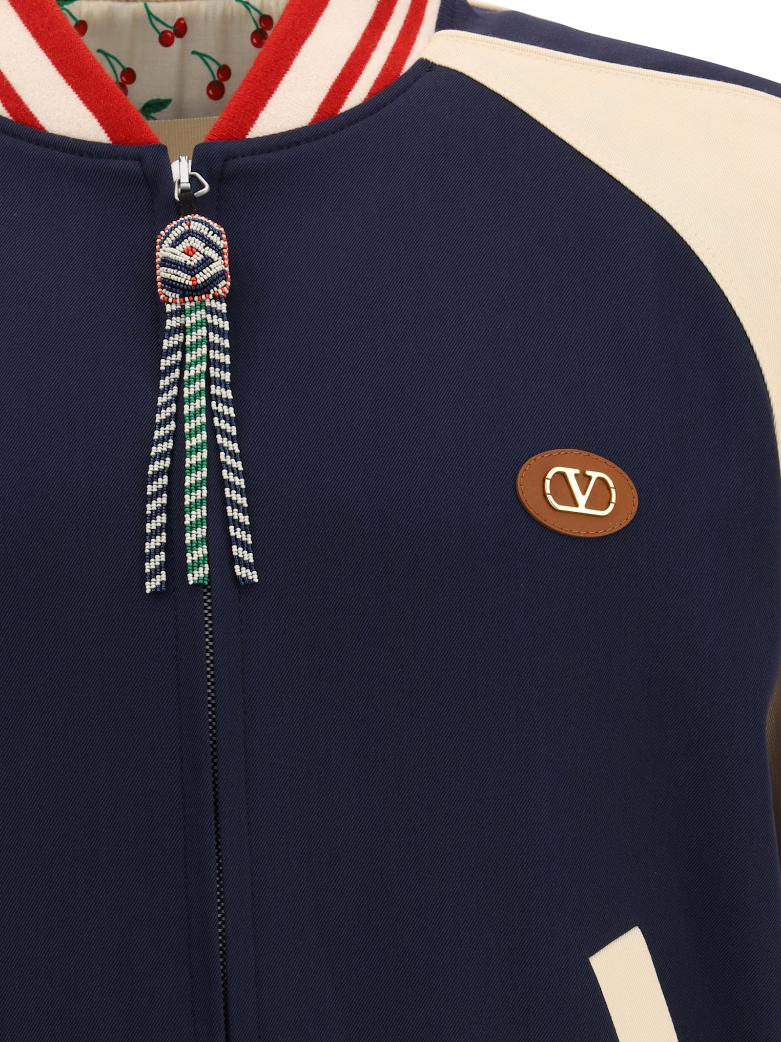 Valentino Sporty Bomber Jacket With Embroidered Details In Blue