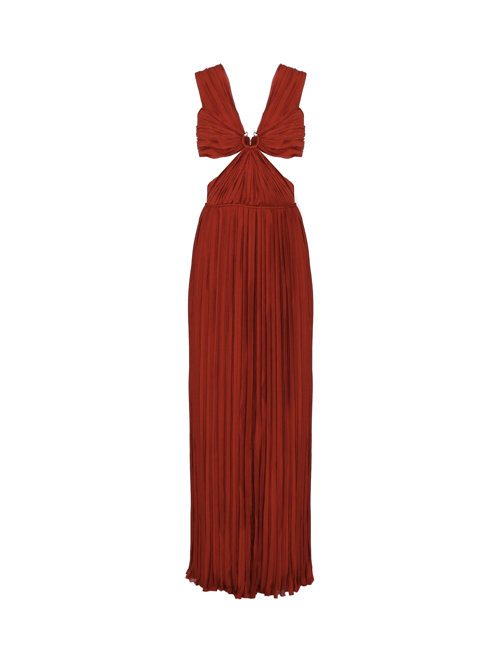 Shop Chloé Long Cut-out Dress In Silk In Peppery Red