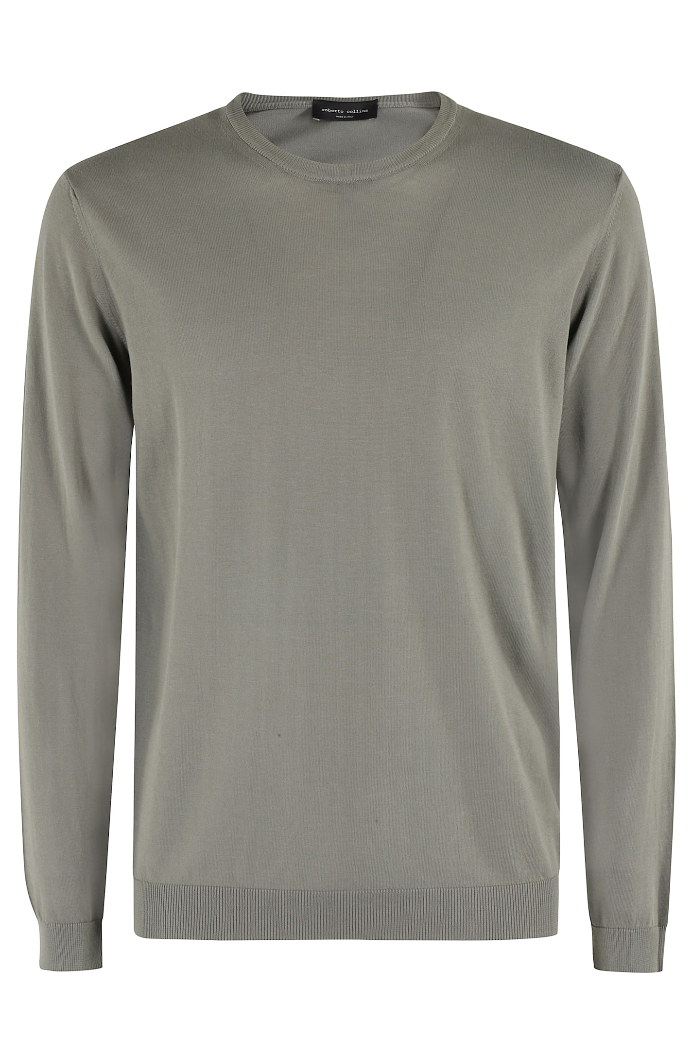 Roberto Collina Crew-neck Military Green Sweater With Ribbed Cuffs In Army