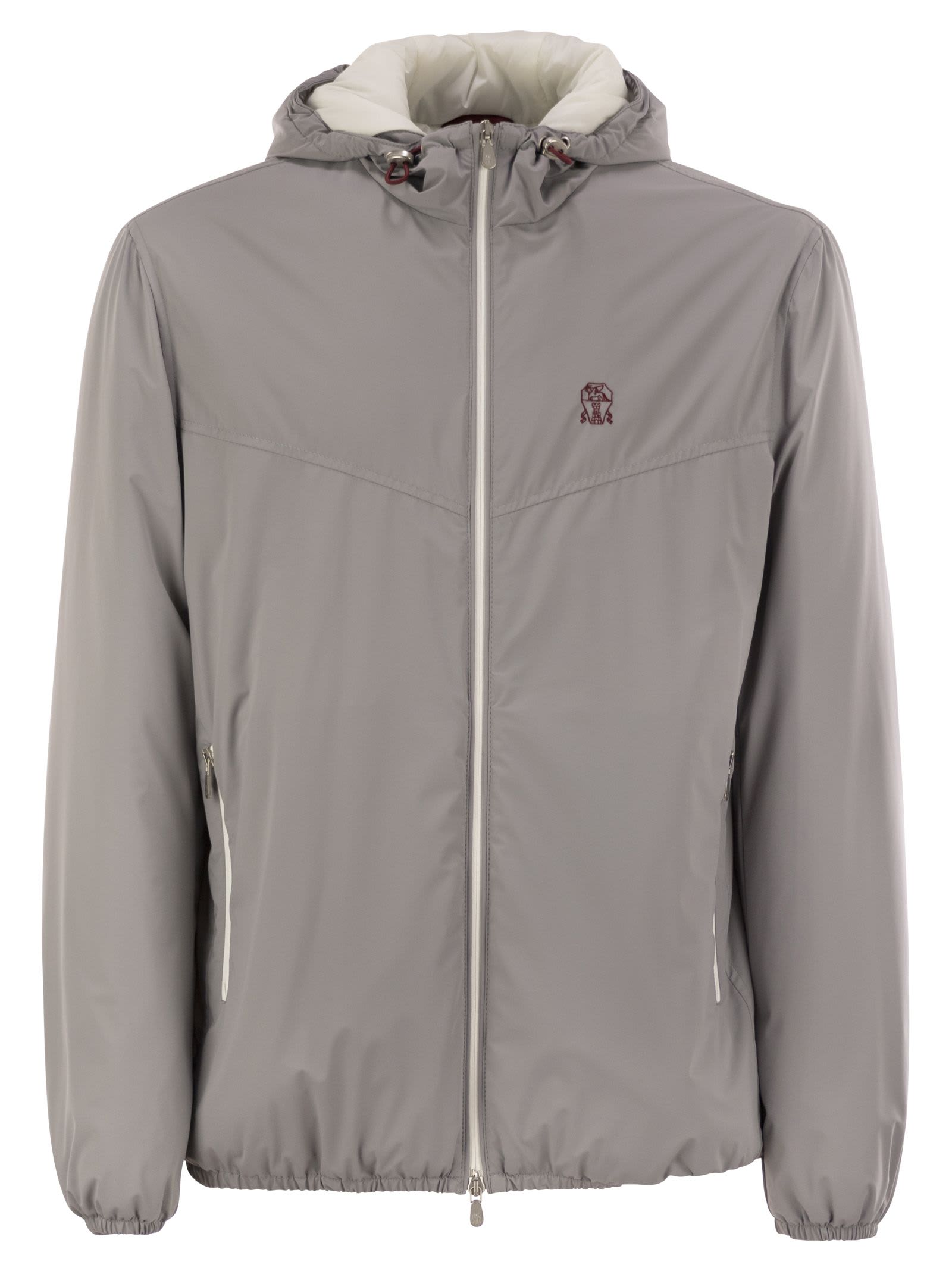 Shop Brunello Cucinelli Hooded Nylon Jacket In Light Grey