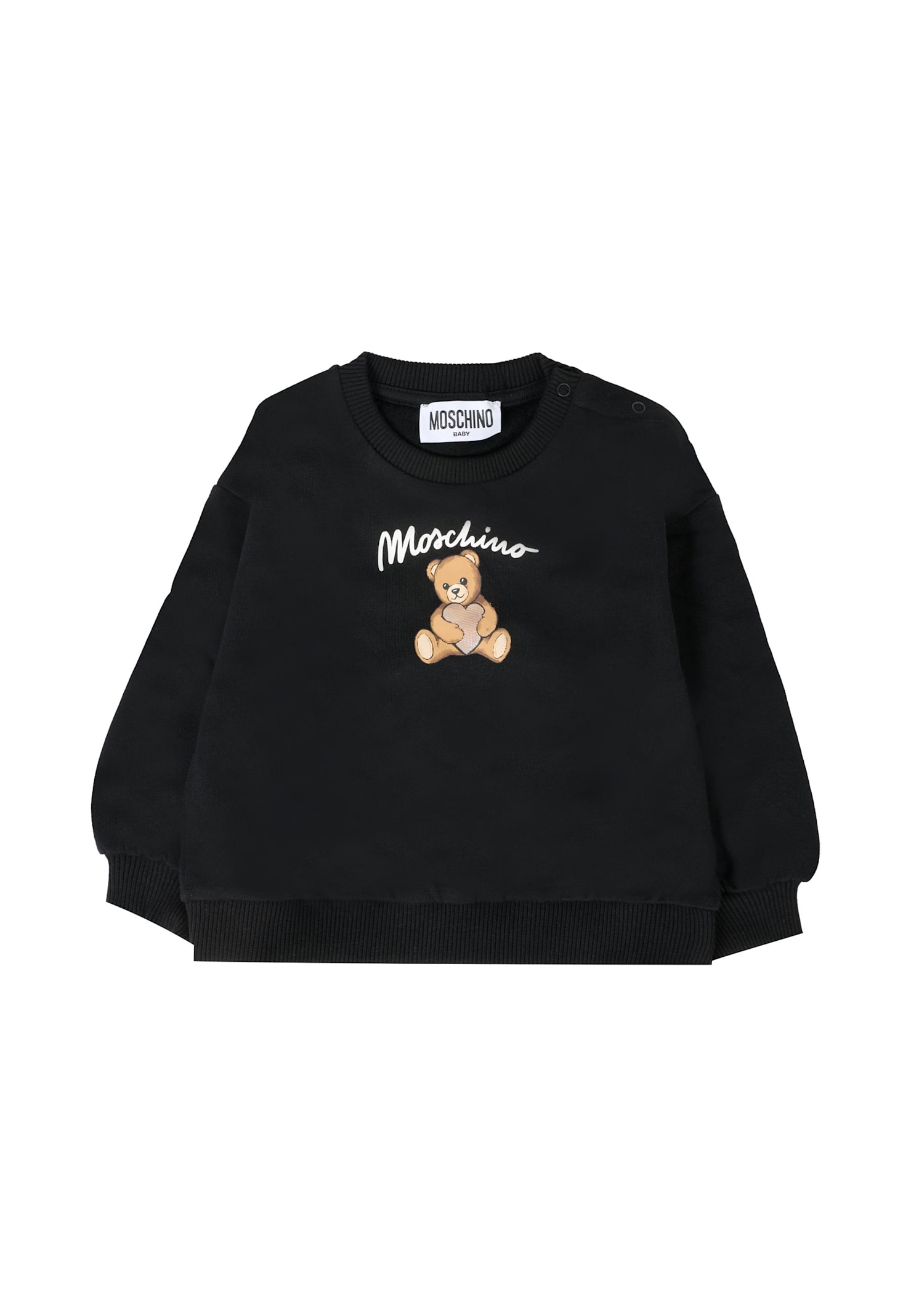 Moschino Black Sweatshirt For Baby Girl With Teddy Bear In Black