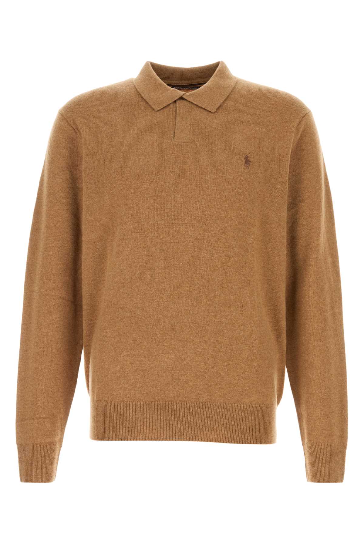 Shop Polo Ralph Lauren Caramel Wool Polo Shirt In Lattebrownheather