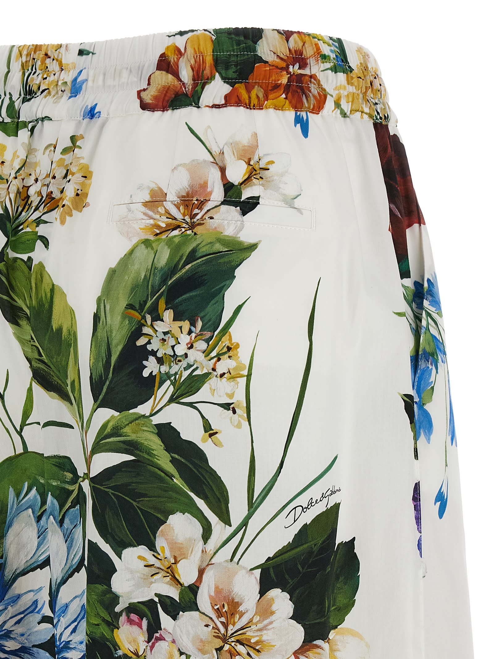 Dolce & Gabbana Flower Bouquet Print Poplin Trousers In White