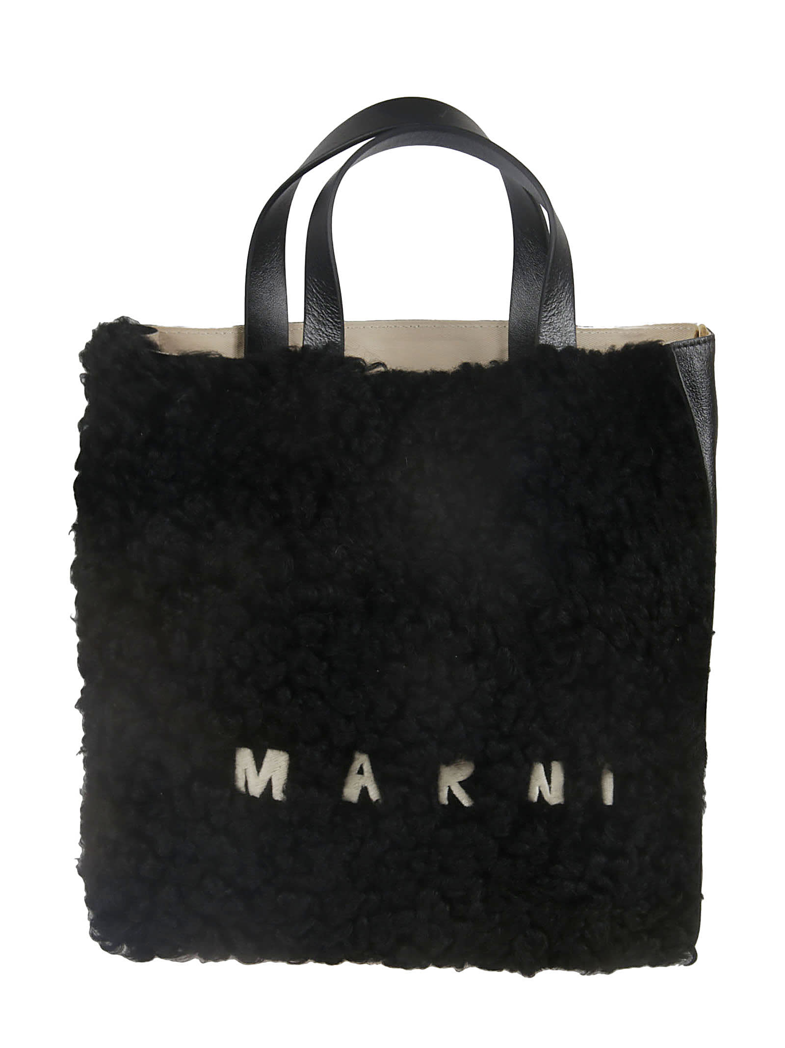 Marni Fur Applique Logo Shopper Bag