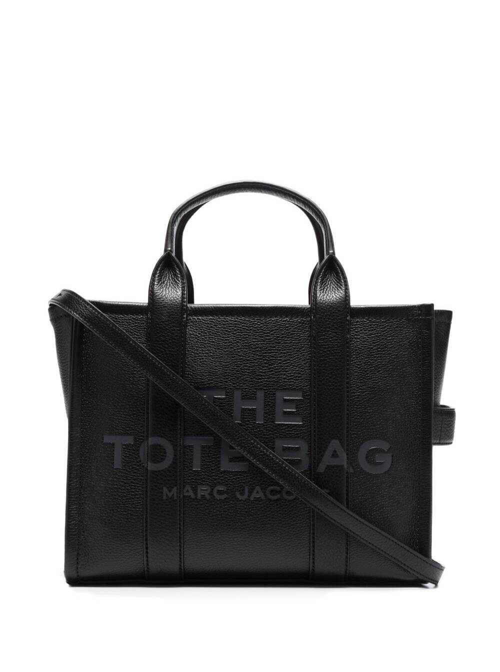 the Small Tote Bag Black Shoulder Bag With Logo In Grainy Leather Woman Marc Jacobs