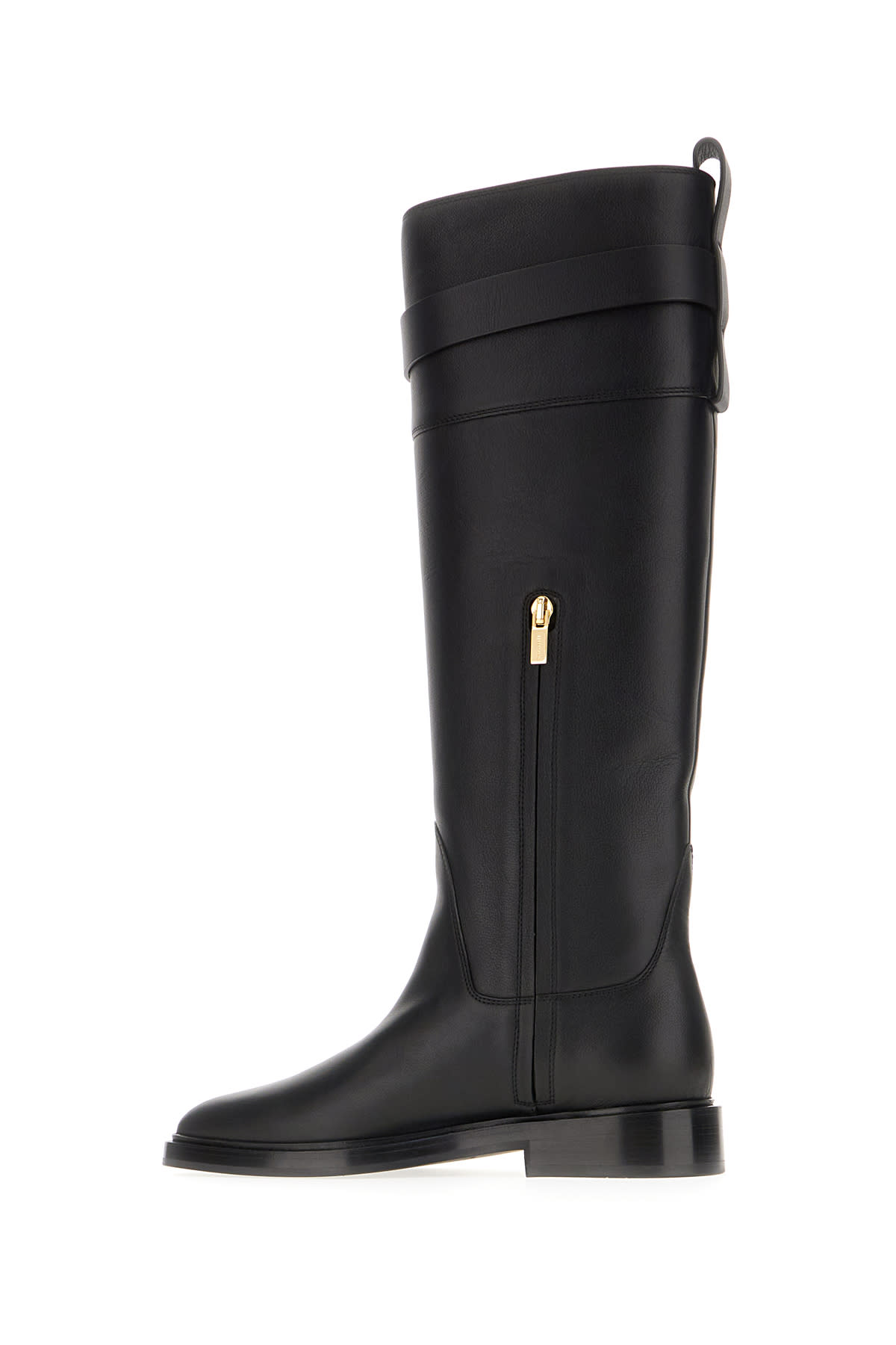 Ferragamo Tall Square-toe Boots Gold Hardware In Nero