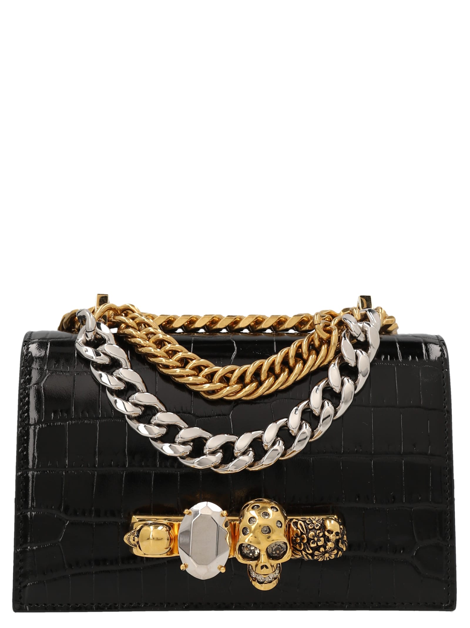 Shop Alexander Mcqueen Mini Jewelled Crossbody Bag In Black