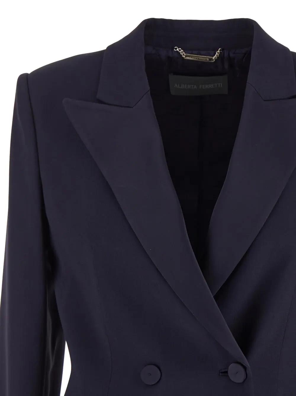 Alberta Ferretti Blazer Structured Shoulder Flap Pockets In Blue