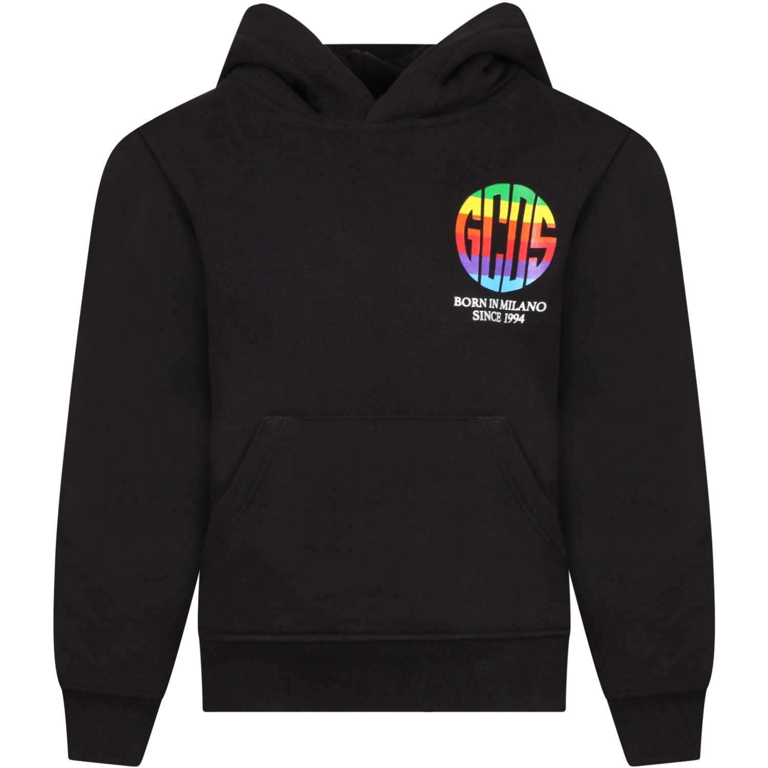 GCDS Mini Black Sweatshirt For Kids With Muticolor Logo