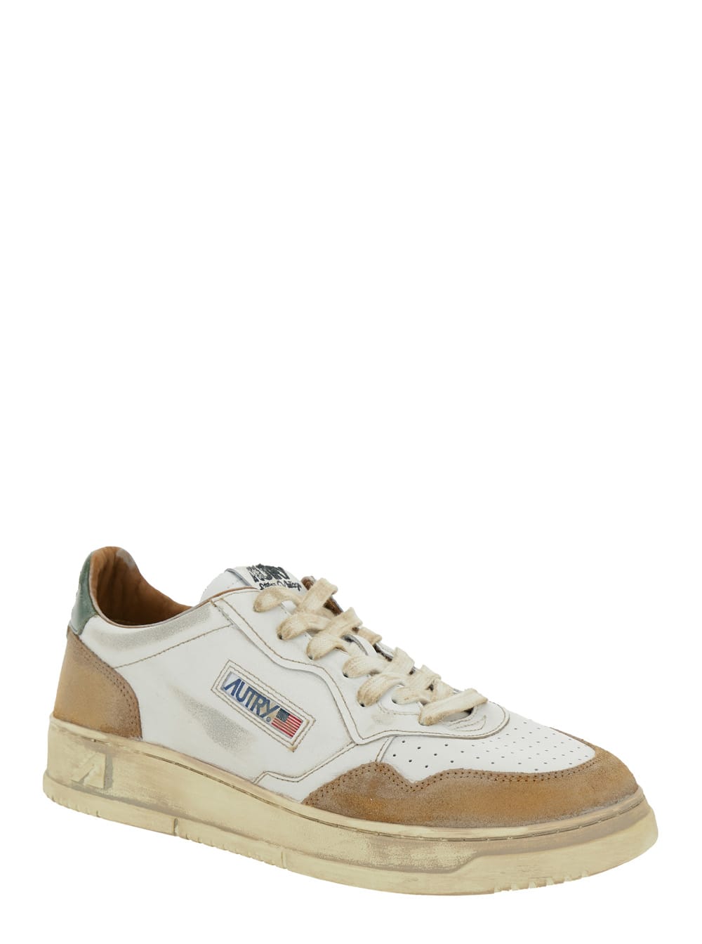 Shop Autry Super Vintage Multicolor Low Top Sneakers With Logo Detail In Leather And Suede Man