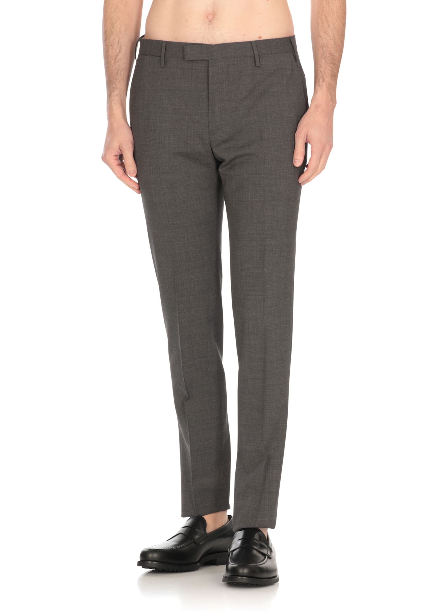 Pt Torino Slim Fit Wool Trousers With Button Detail In Gray