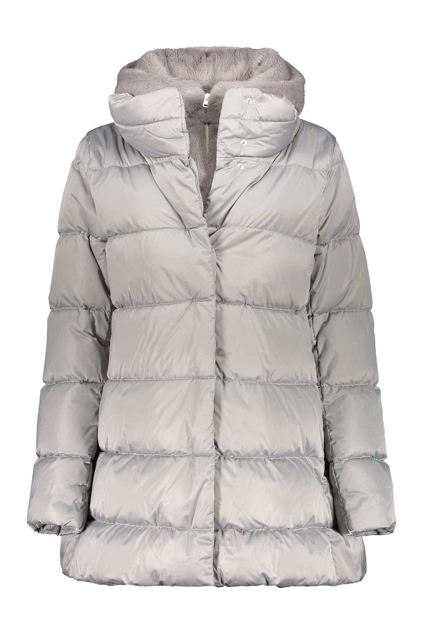 Herno Hooded Short Down Jacket In Gray