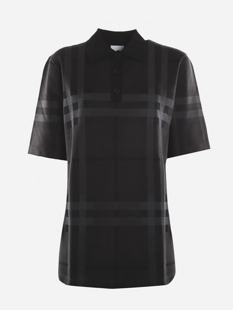 Burberry Oversized Silk Polo Shirt With All-over Check Motif