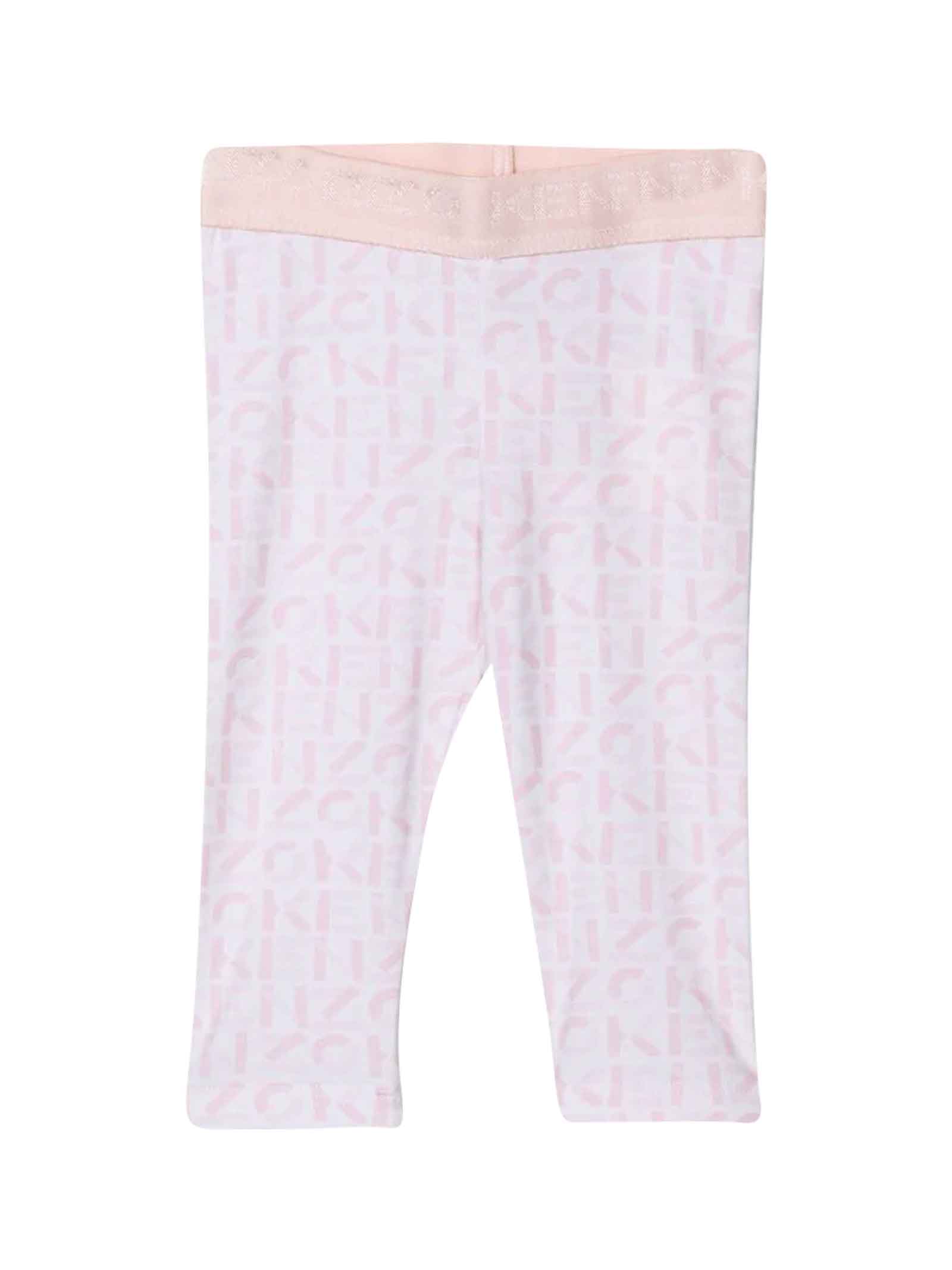Kenzo Kids White / Pink Baby Girl Leggings With All Over Print By