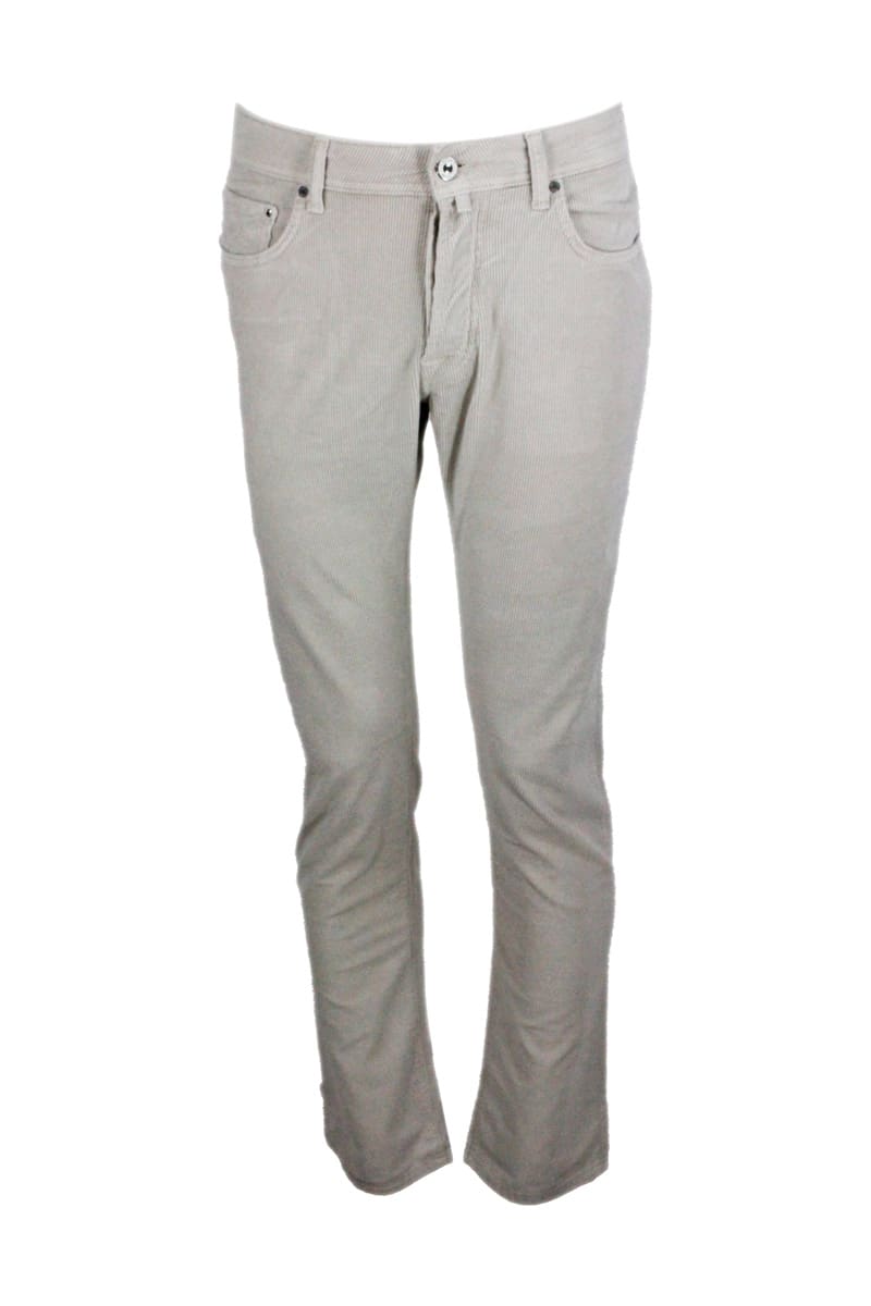Jacob Cohen 5-pocket Luxury Stretch Corduroy Trousers With Buttons And Pony Skin Salpa With Embossed Logo Lettering