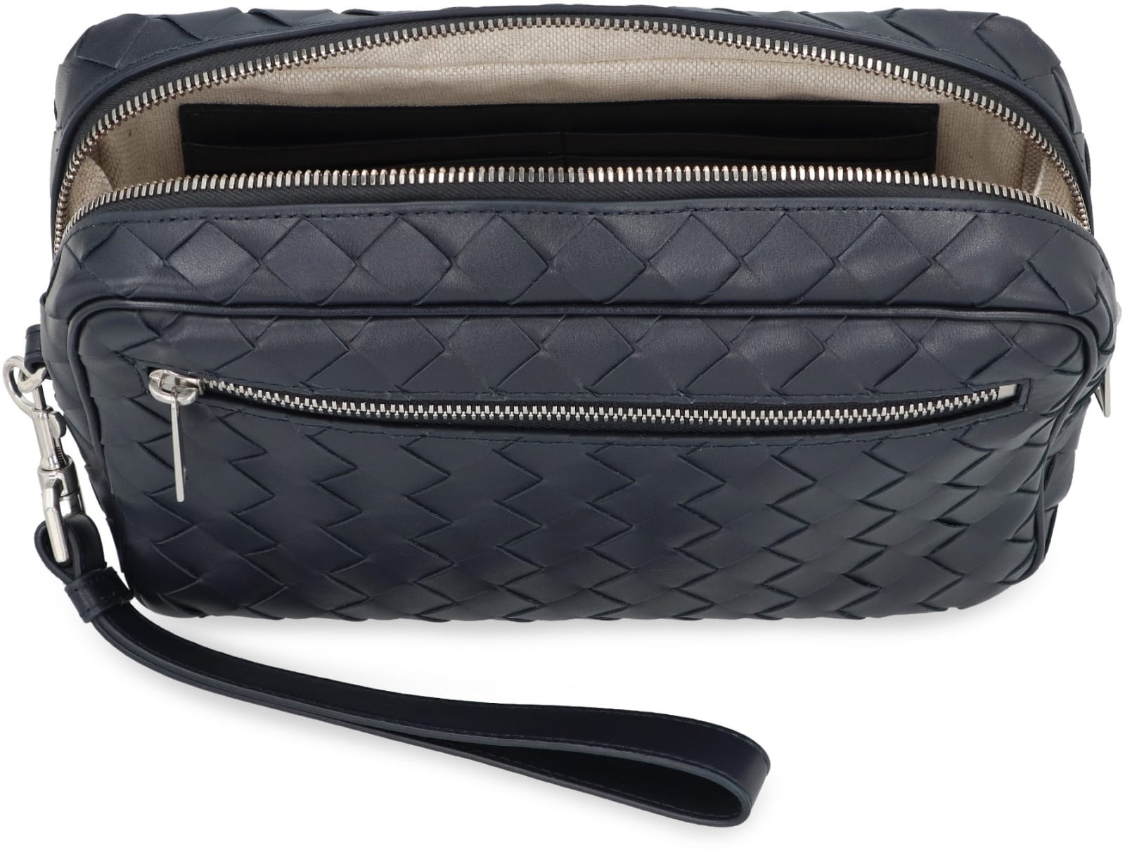 Shop Bottega Veneta Leather Pouch In Space Silver