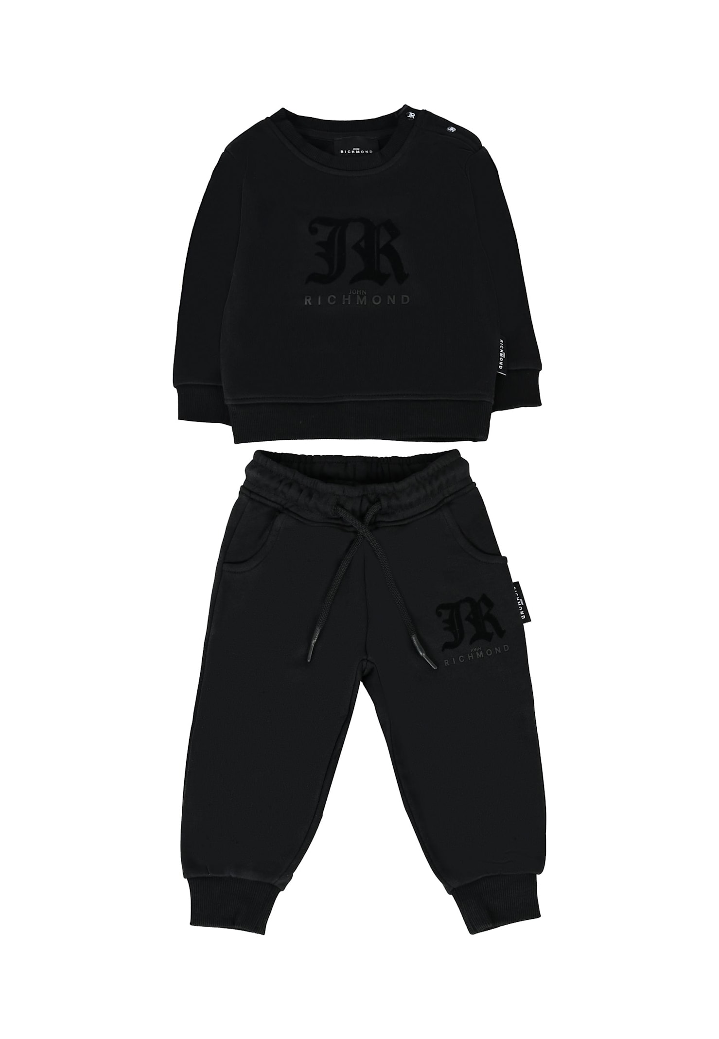 Richmond Black Suit For Babykids With Logo In Black