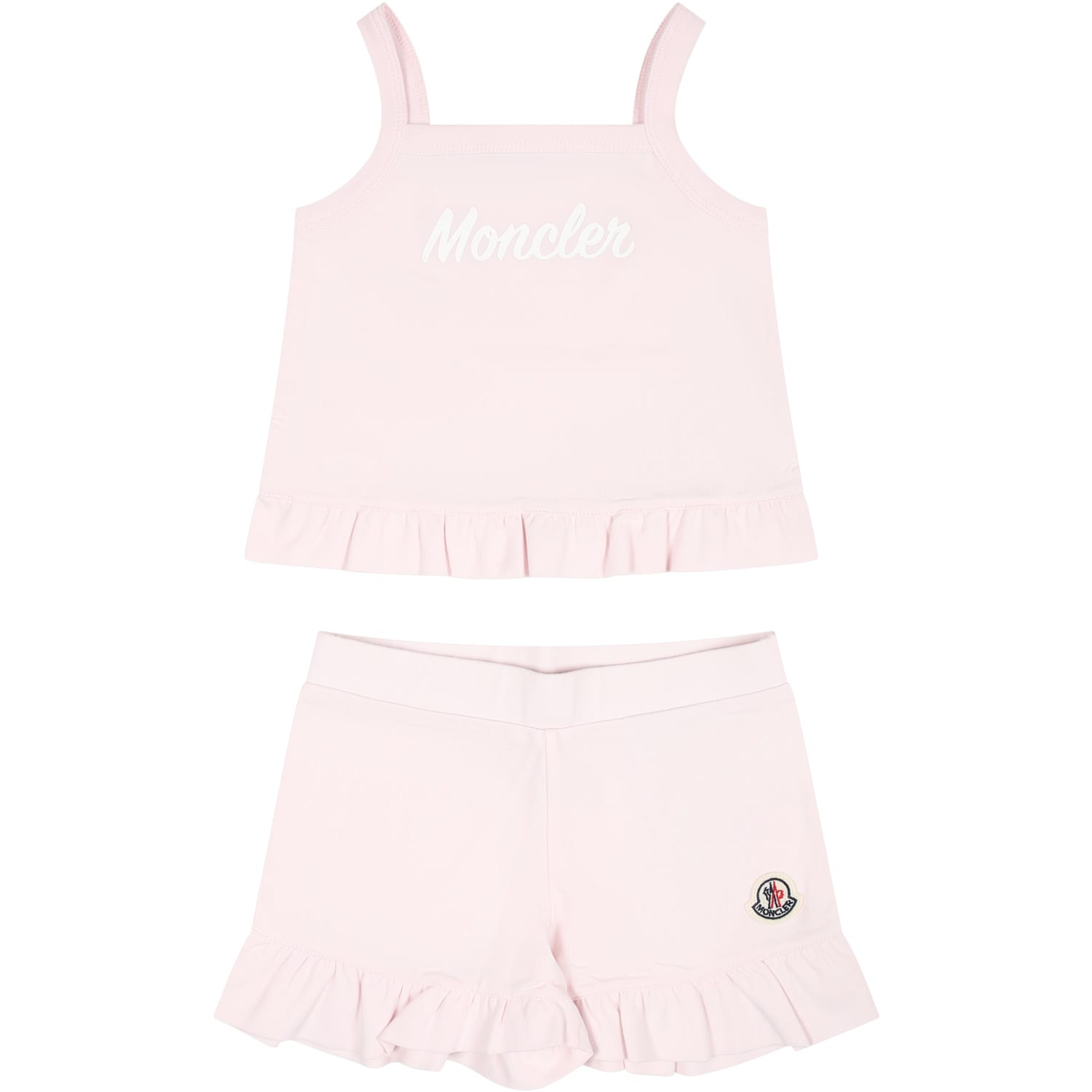 Shop Moncler Pink Sports Suit For Baby Girl With Logo