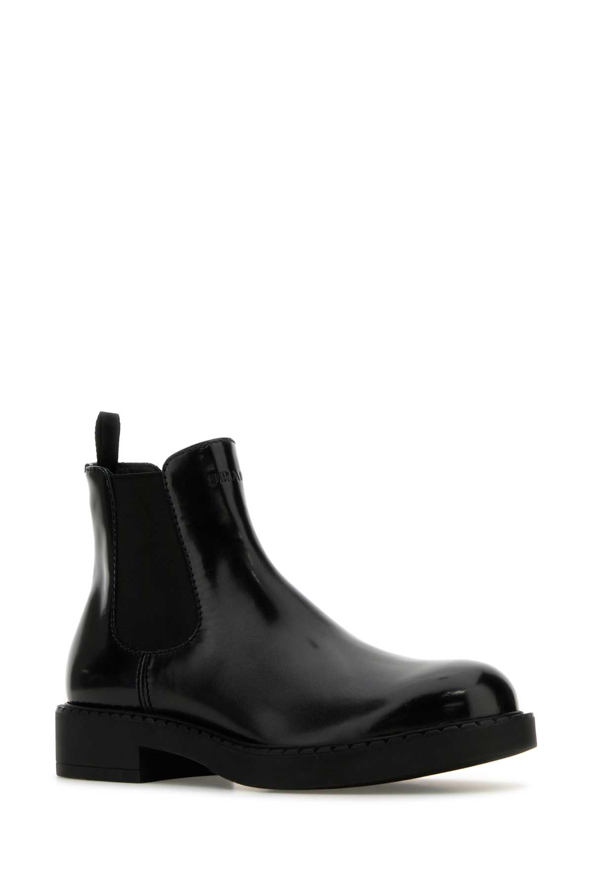 Shop Prada Black Leather Ankle Boots In Nero