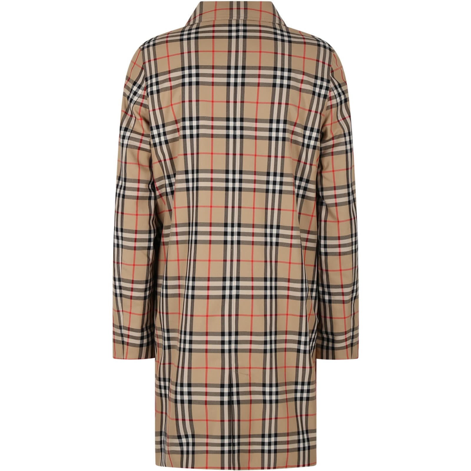 Shop Burberry Beige Reversible Raincoat For Kids With Iconic Vintage Check