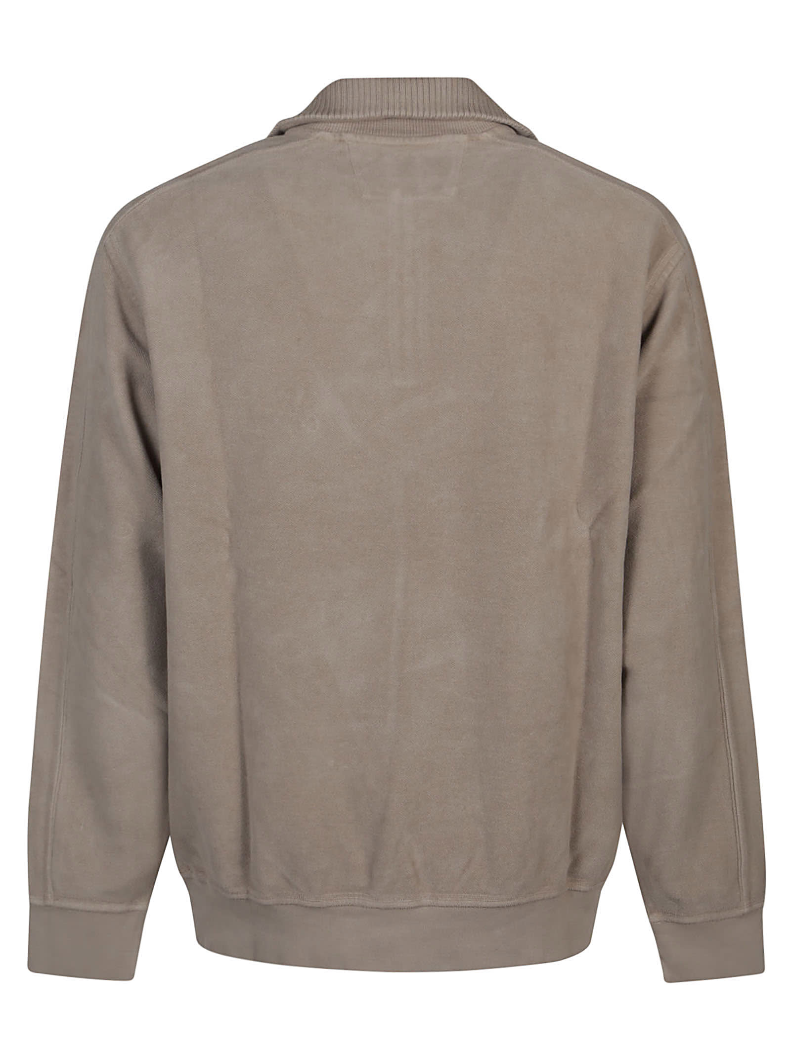 Shop C.p. Company Diagonal Polo Collar Sweatshirt In Vintage Khaki