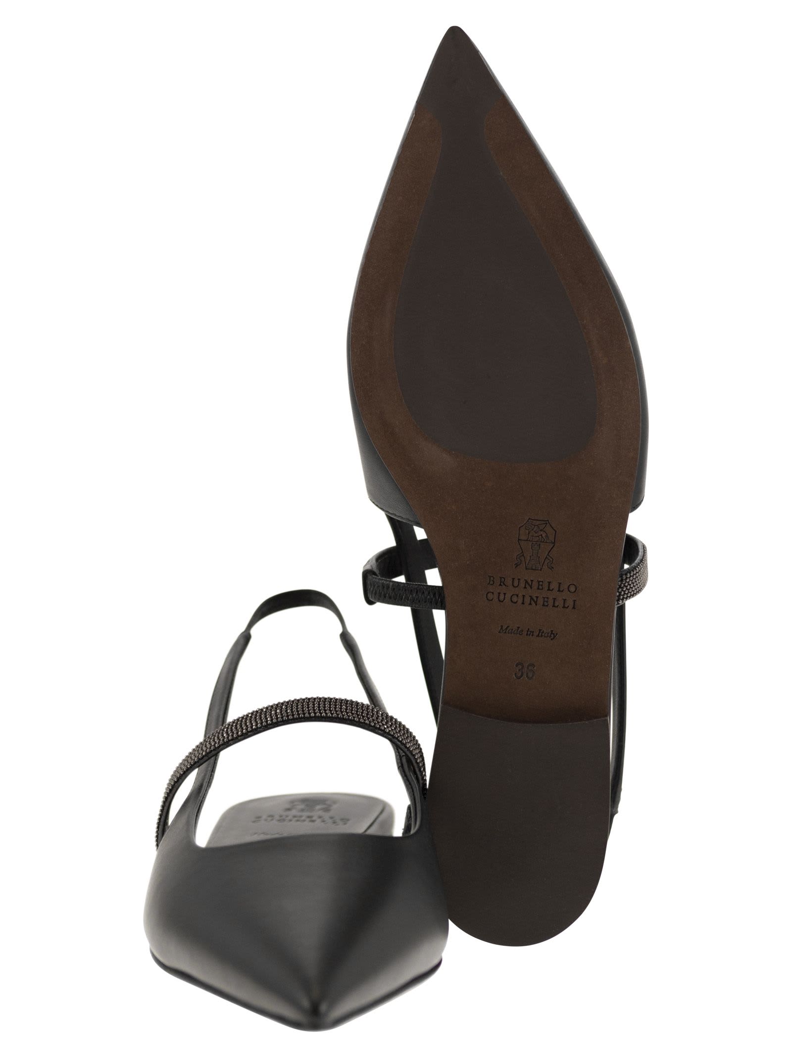 Shop Brunello Cucinelli Open Flats In Soft Nappa With Monile In Nero