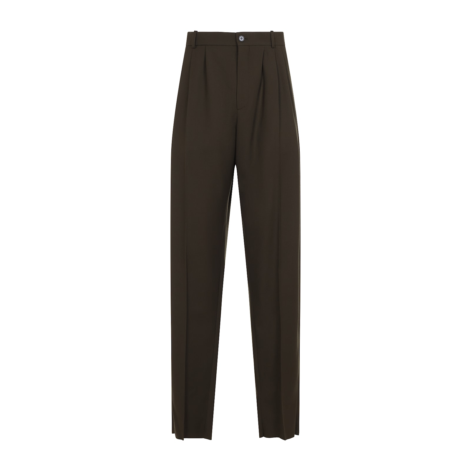 Saint Laurent Wool Pants With Creases In Kaki
