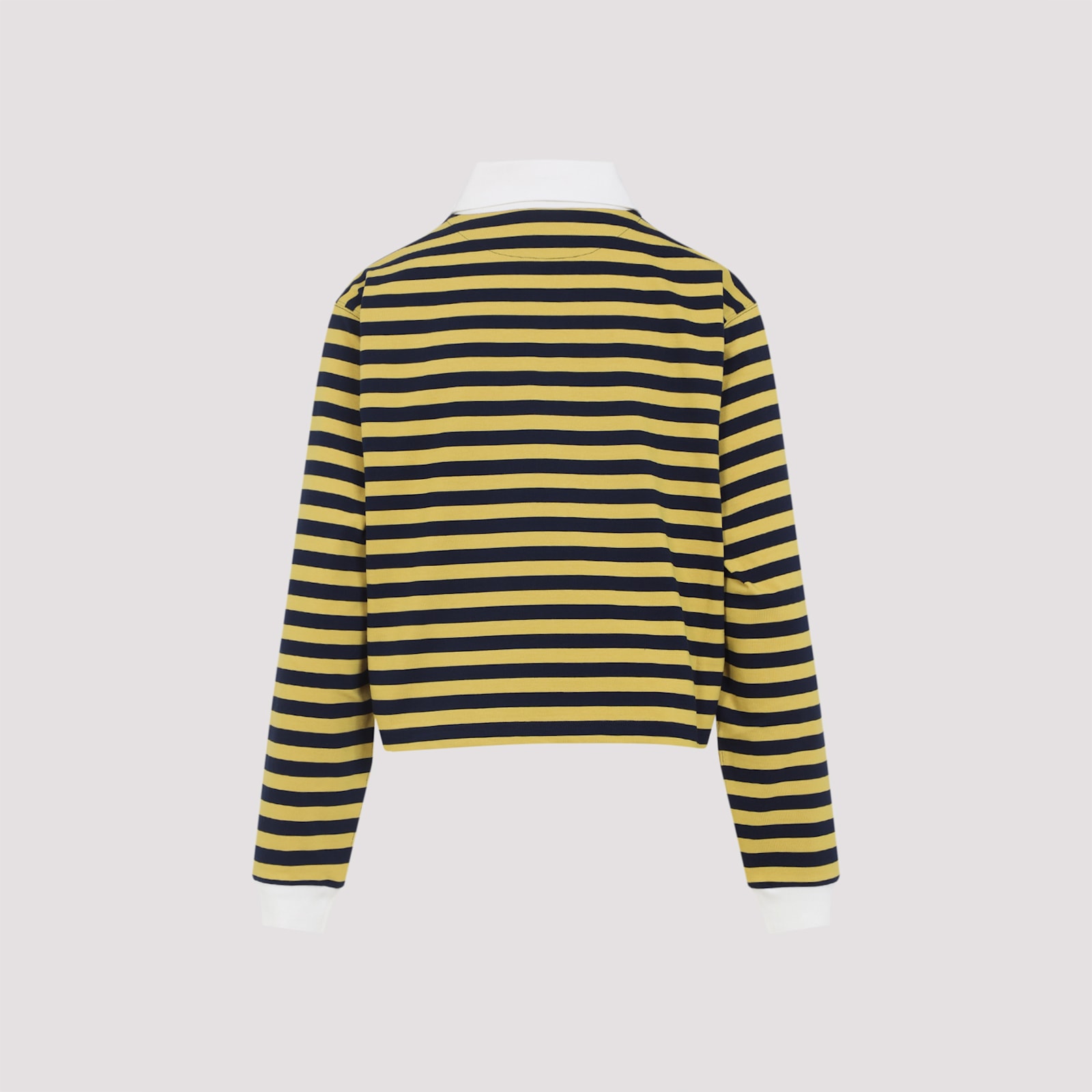 Miu Miu Striped Jersey Oversized Cropped Polo Shirt In Yellow