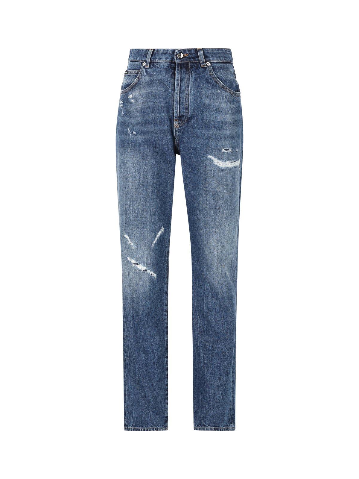 Shop Dolce & Gabbana Ripped Jeans In Blu