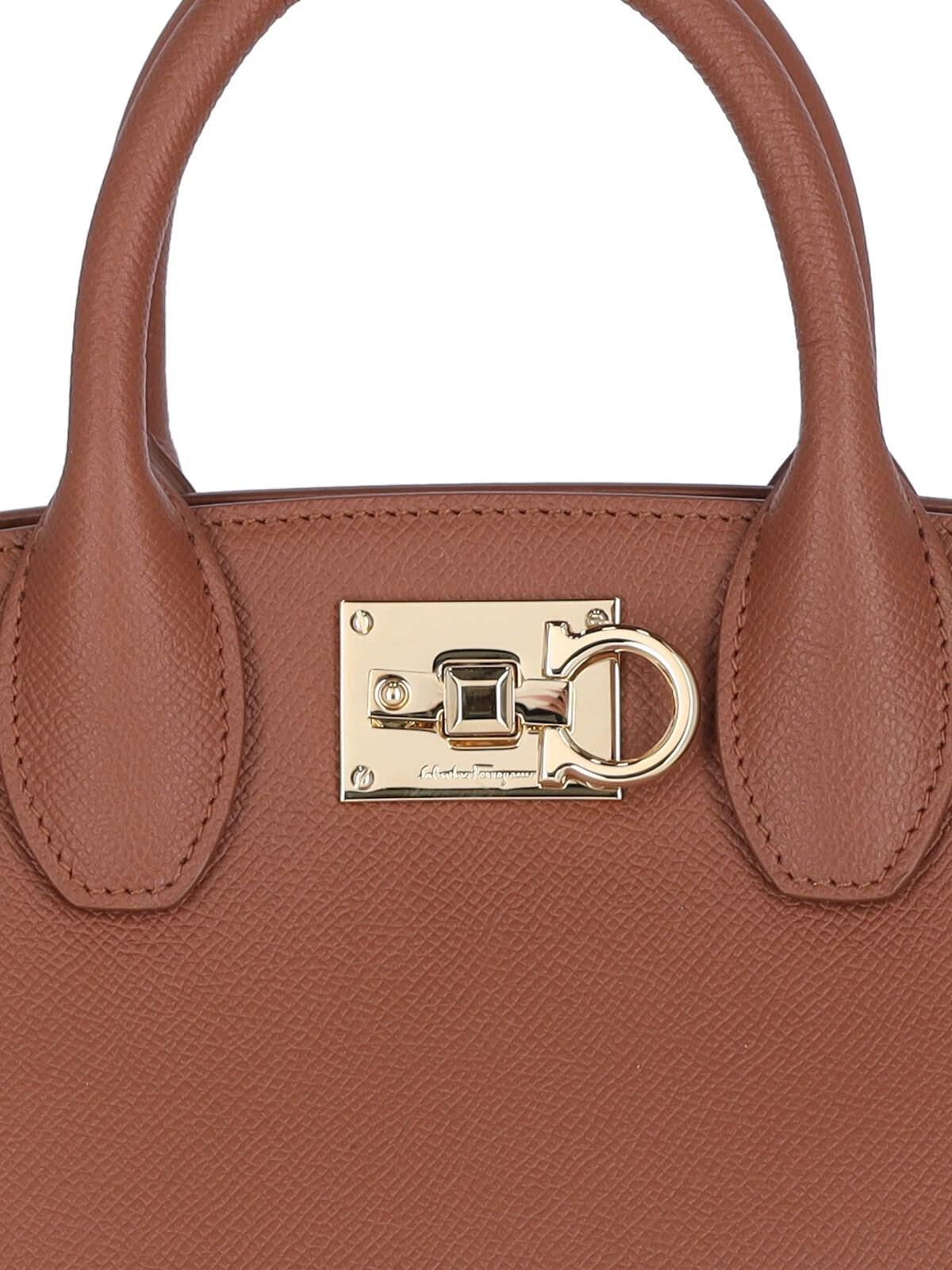 Shop Ferragamo Studio Box Mini Handbag In Brown