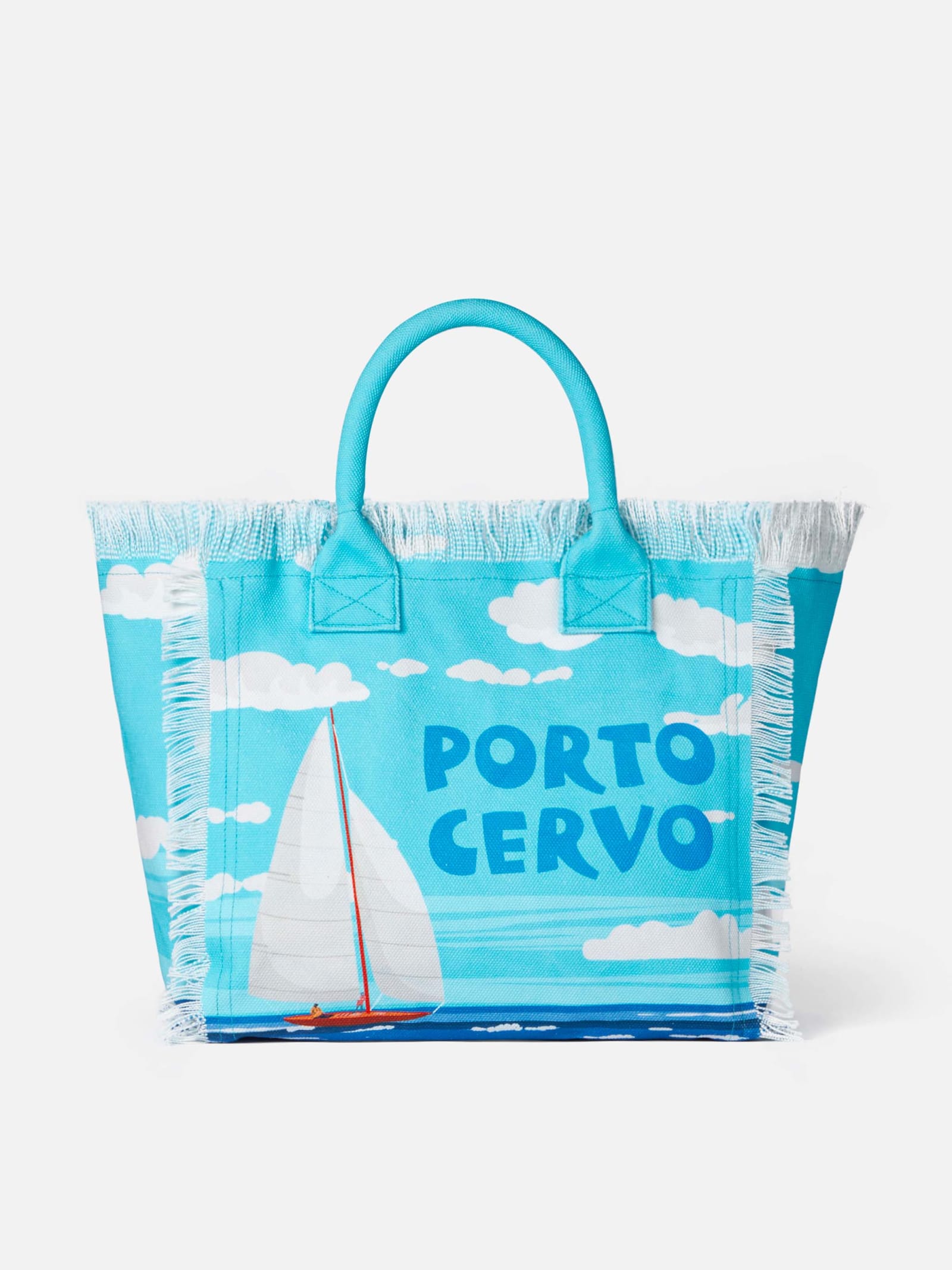 Mc2 Saint Barth Vanity Canvas Shoulder Bag With Porto Cervo Print In Blue